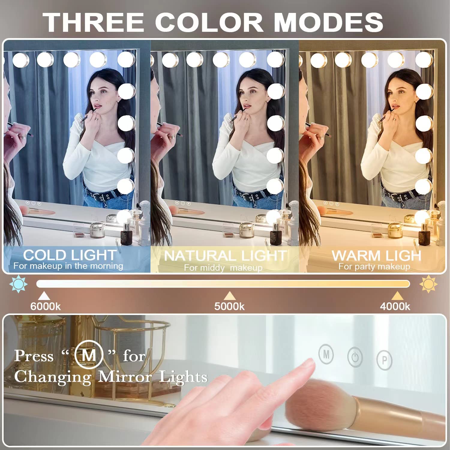 Kottova Vanity Mirror With Lights-Large Makeup Mirror, 27.6'' X21.6'' Hollywood Lighted Mirror With 18 Led,3 Color Modes,Touch C
