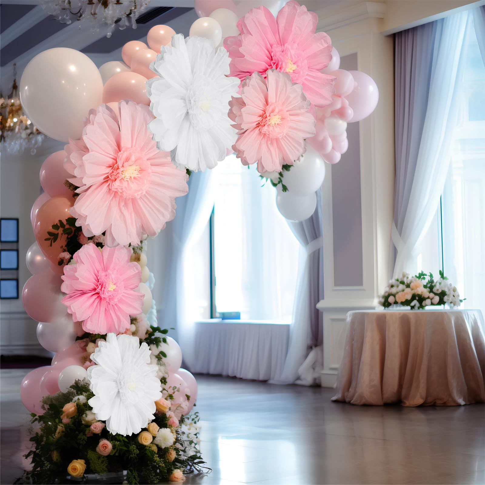 Giegxin 6 Pcs 31.5  24  Pink and White Giant Paper Flowers Extra Large Pink Floral Tissue Paper Flowers Crpe Floral Decoration f