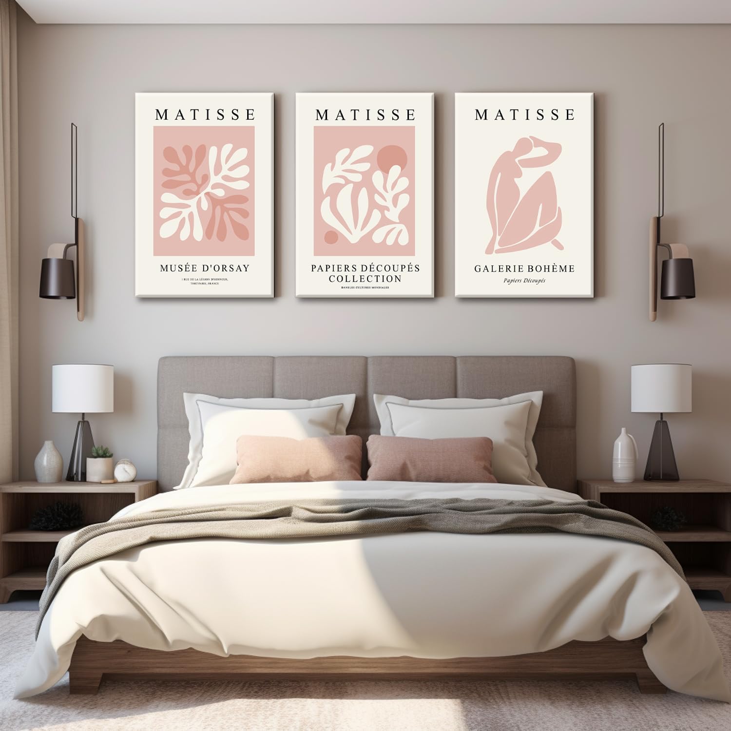 Djmwtb Matisse Abstract Canvas Wall Art Framed Set Of 3 Pink Flower Market Poster Prints Modern Aesthetic Pictures Minimalist Wa