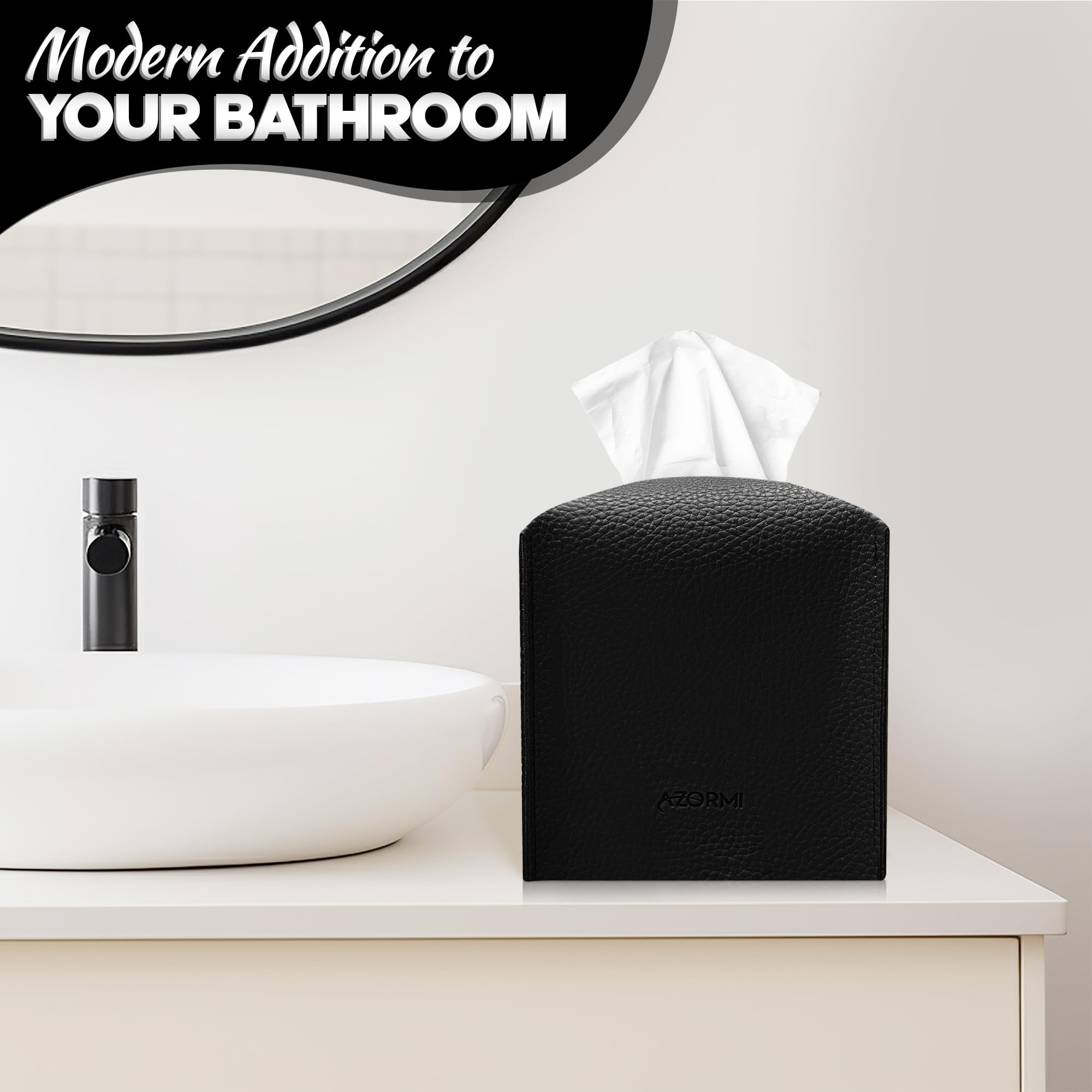 Tissue Box Cover Holder, Pu Leather Tissue Box Cover Square With Bottom Belt, Cube Tissue Holder For Bathroom, Modern Organizer