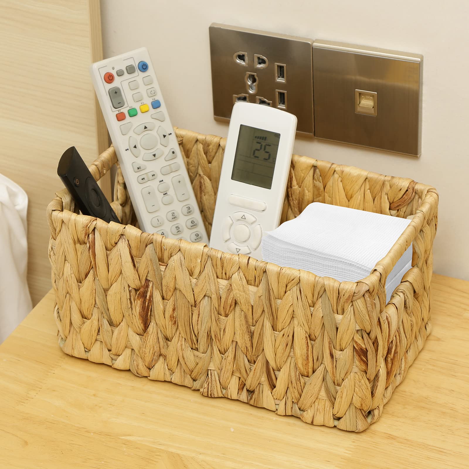 Hoonex Water Hyacinth Storage Baskets, Wicker Baskets For Storage, Hand Woven Baskets With Carry Handles, Set Of 2, Natural