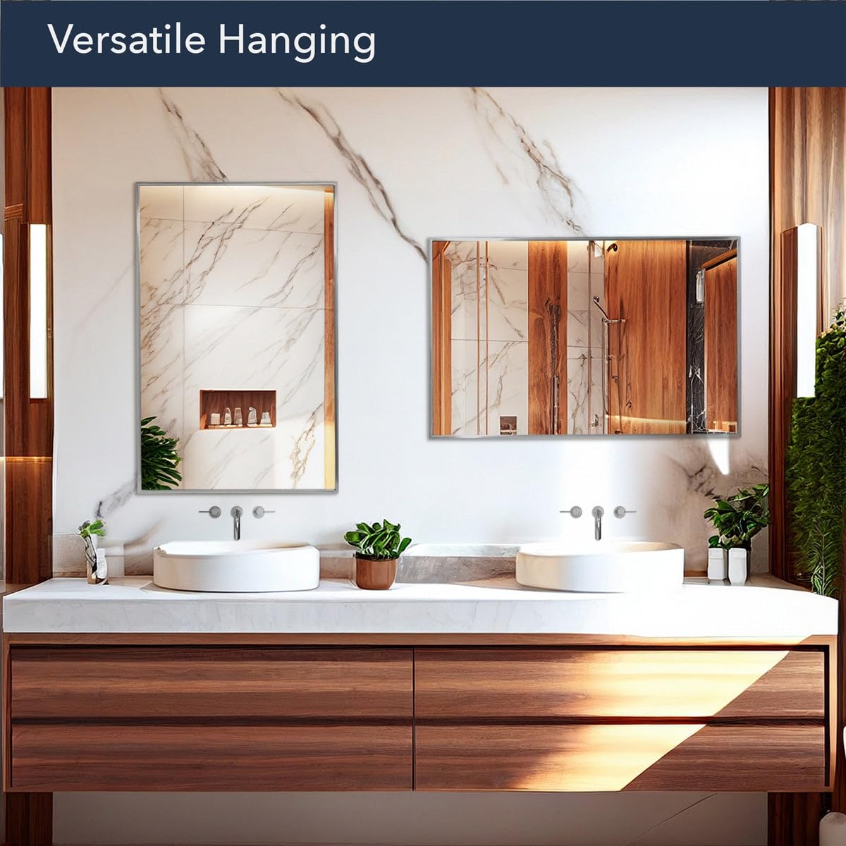 Head West Brushed Nickel Float Rectangular Framed Accent Wall Vanity Mirror - 22 x 34