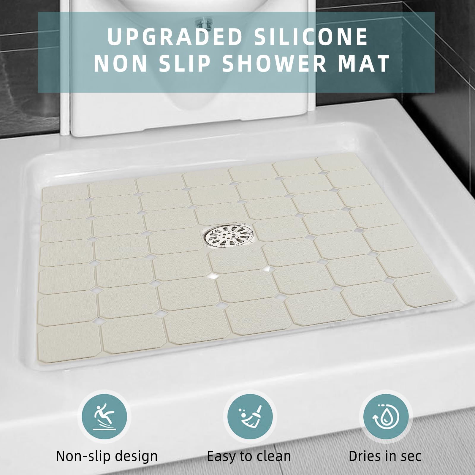 Shower Mat Non Slip Silicone Soft Odorless Bathtub Mat Non Slip With Mini Suction Cups Bath Tub Mat Foldable And Machine Washabl