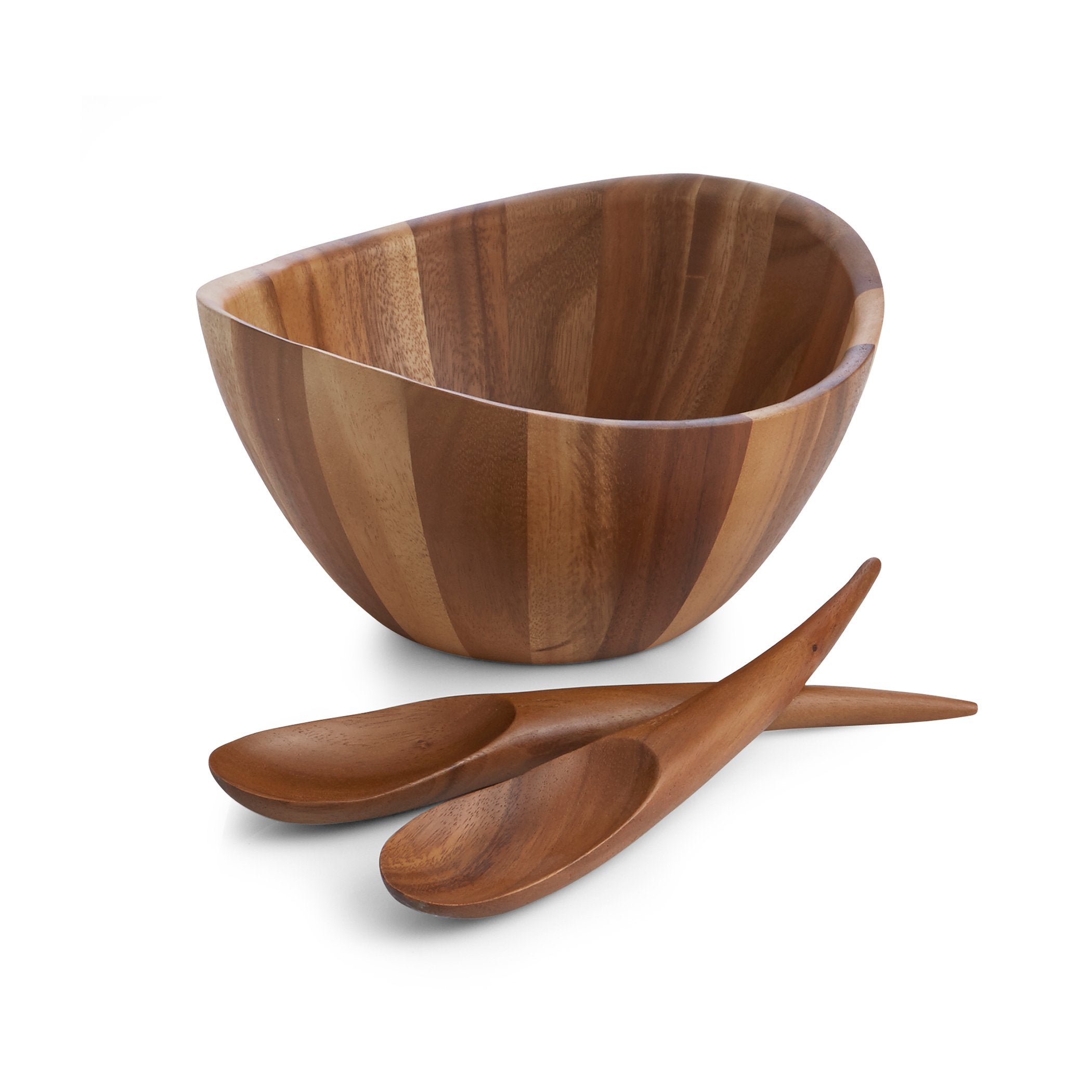 Nambe Gourmet Harmony 3 Piece Wooden Salad Bowl Set | Big 12-Inch Salad Bowl With Serving Utensils | Acacia Wood Salad Tosser An