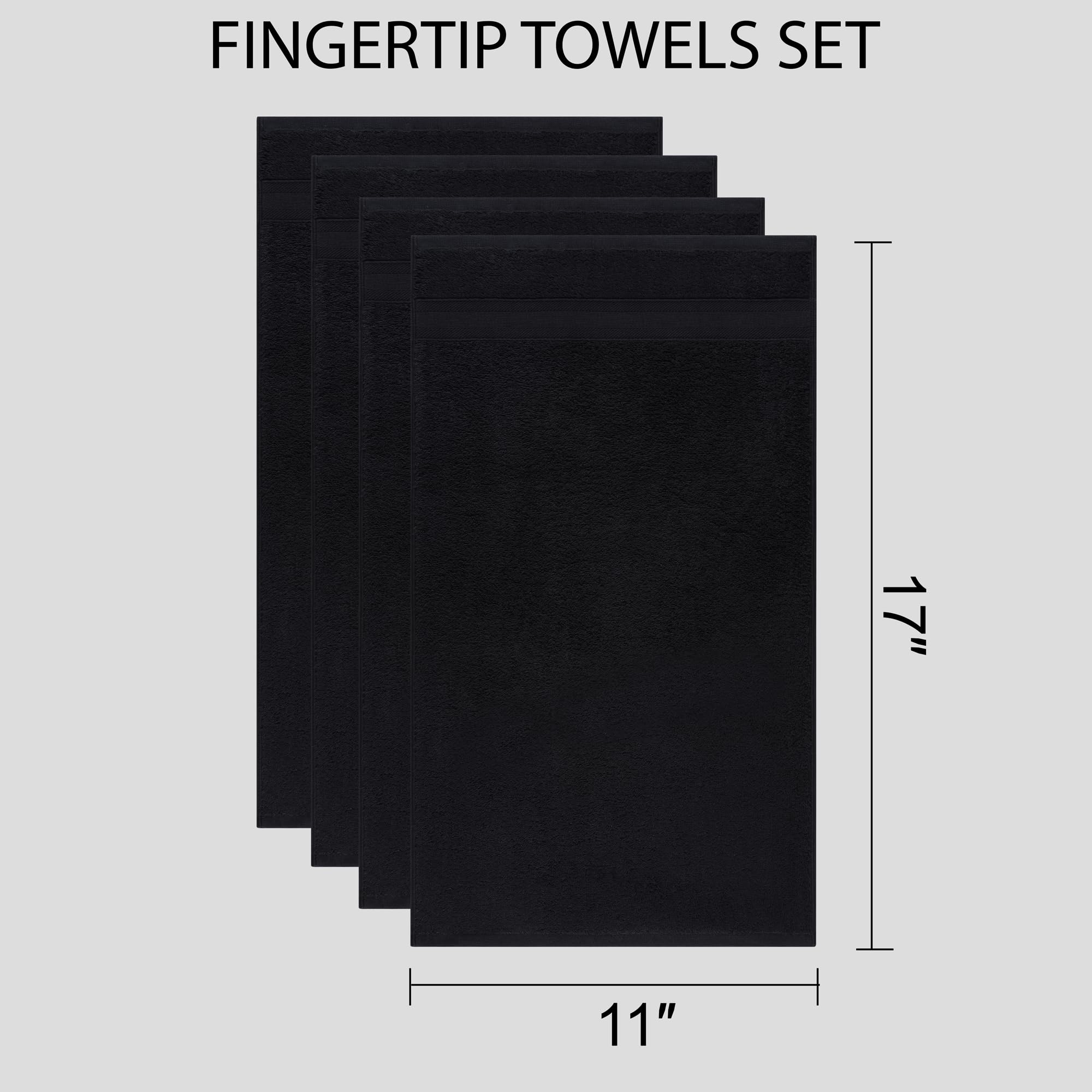 Cotton Fingertip Towels Set - 4 Pack Black Highly Absorbent  Soft Feel Fingertip Towels 11 ''x17 ''