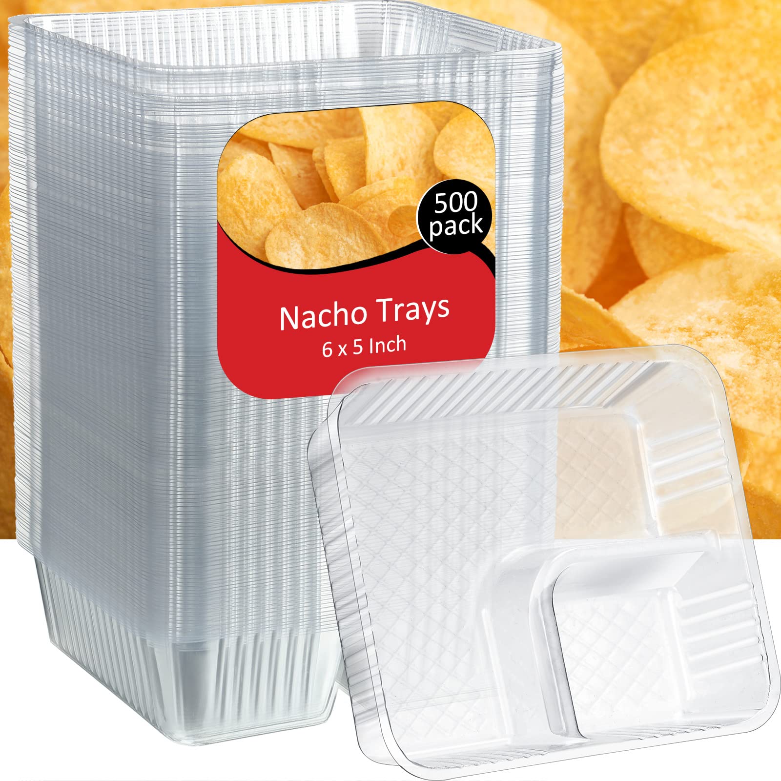 Vesici 500 Pcs 12oz Nacho Trays Disposable 2 Compartment Food Snack Tray Concession Stand Supplies Movie Night Clear Plastic Che