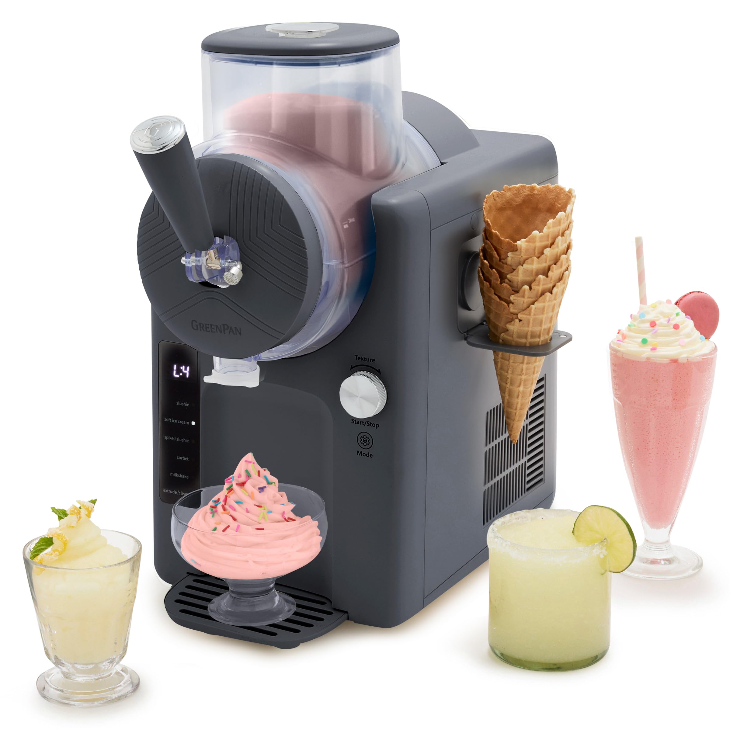 GreenPan Frost Ice Cream Maker & Slushie Machine, Soft Serve, Sorbet, Margaritas, Milkshakes, Frozen Yogurt, No Pre-Freezing, Re