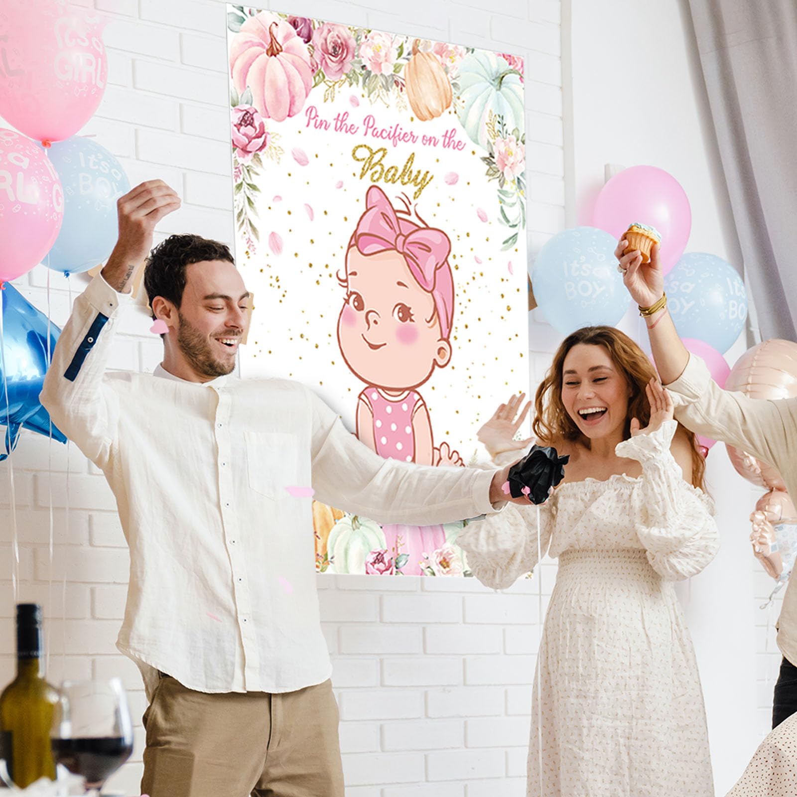 Faccito Pin The Pacifier Baby Shower Pumpkin Game Baby Shower Decorations Include Pink Pumpkin Poster 24 Pacifier Stickers and B