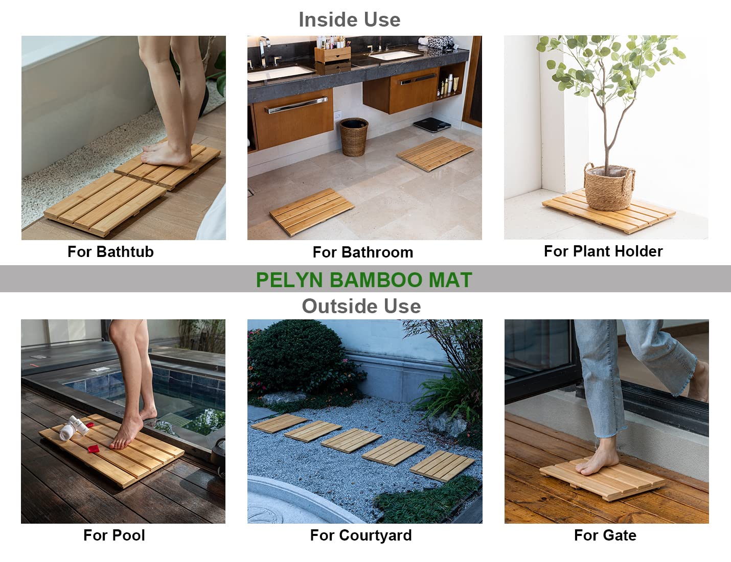 Pelyn Bamboo Wooden Mini Bath Shower Mats For Small Bathroom, Small Bamboo Wood Bathroom Floor Mat, Sturdy And Easy To Clean(15.