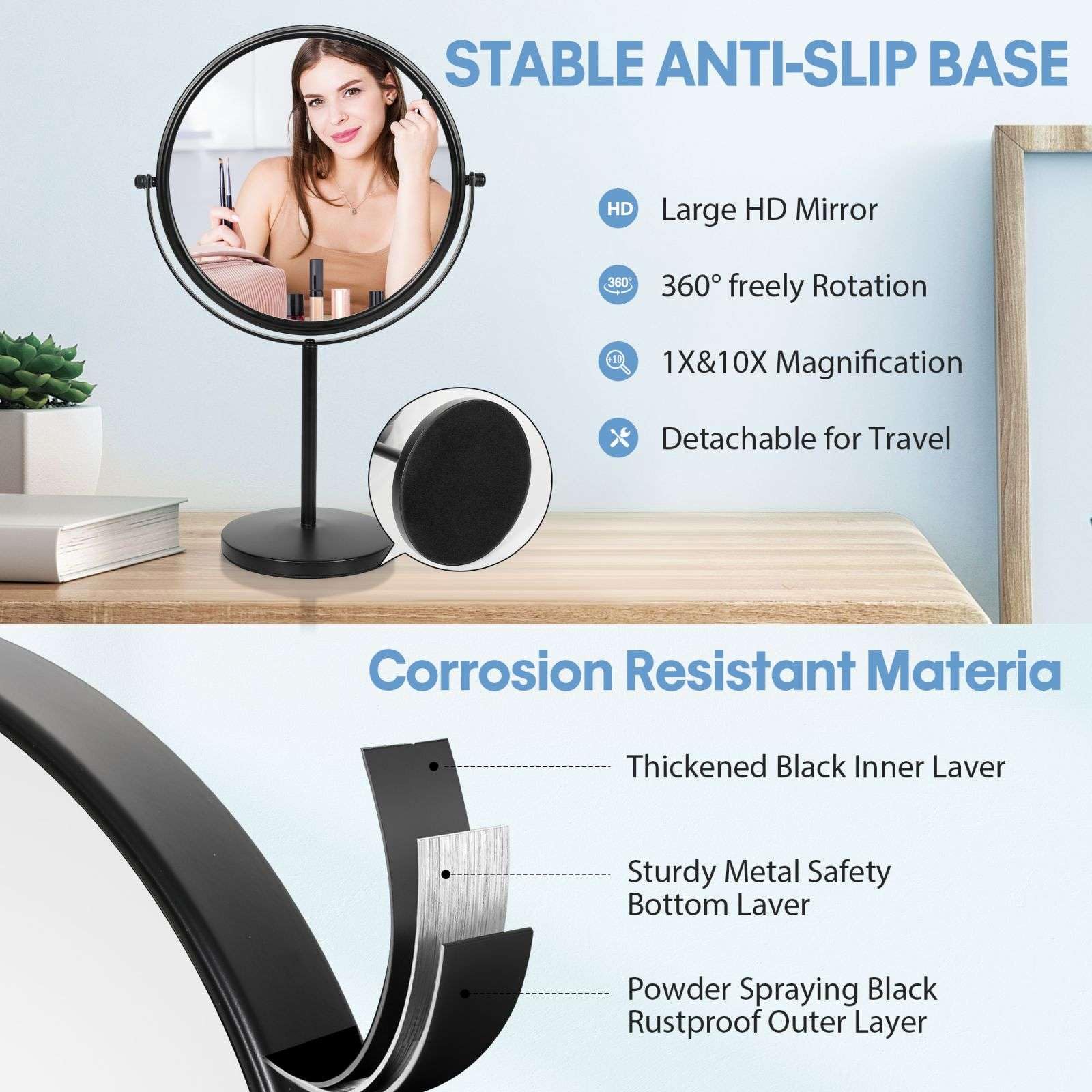 Large Size Tabletop Makeup Mirror With Magnification 9'' Double-Sided Vanity Mirror 1X/10X Magnifying Mirror With Stand,Classic