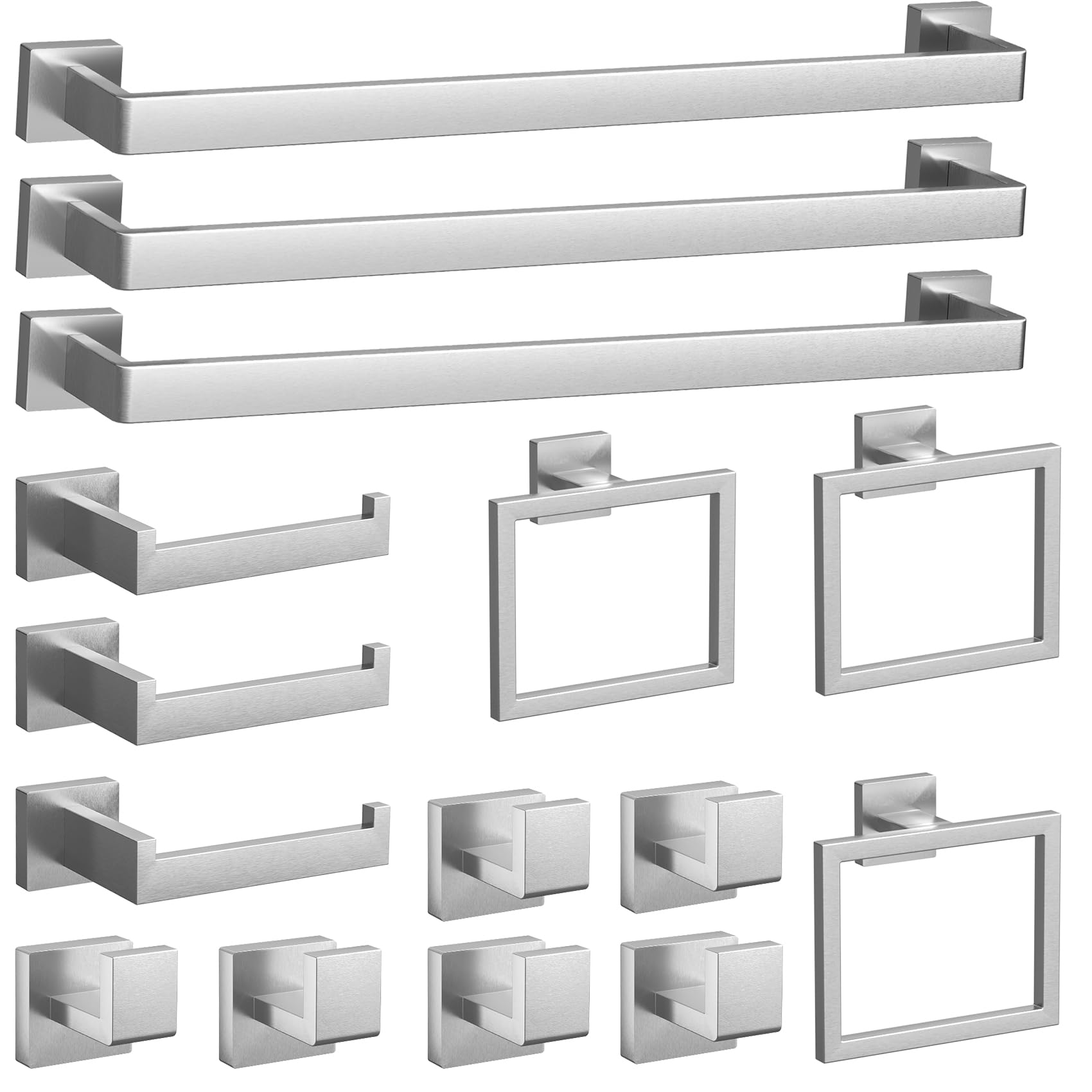 15-Pieces Brushed Nickel Bathroom Accessories Set, 23.6 Inch Bath Towel Bar Set, Stainless Steel Bathroom Hardware Set, Towel Ra