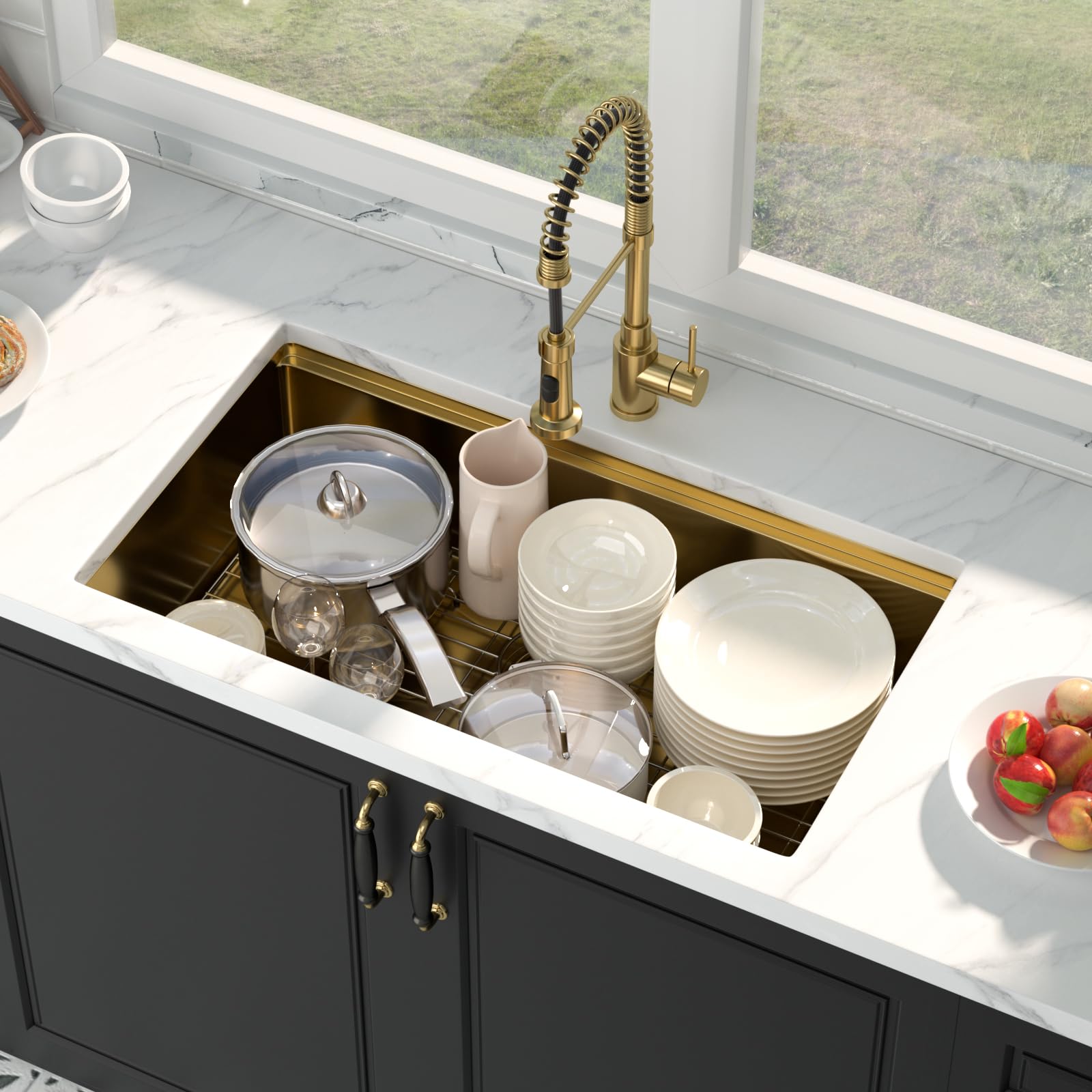 Mocoloo 33 Gold Kitchen Sink - 33 X 19 Inch Undermount Kitchen Sinks Ledge Workstation Gold Sink Single Bowl 16 Gauge Stainless