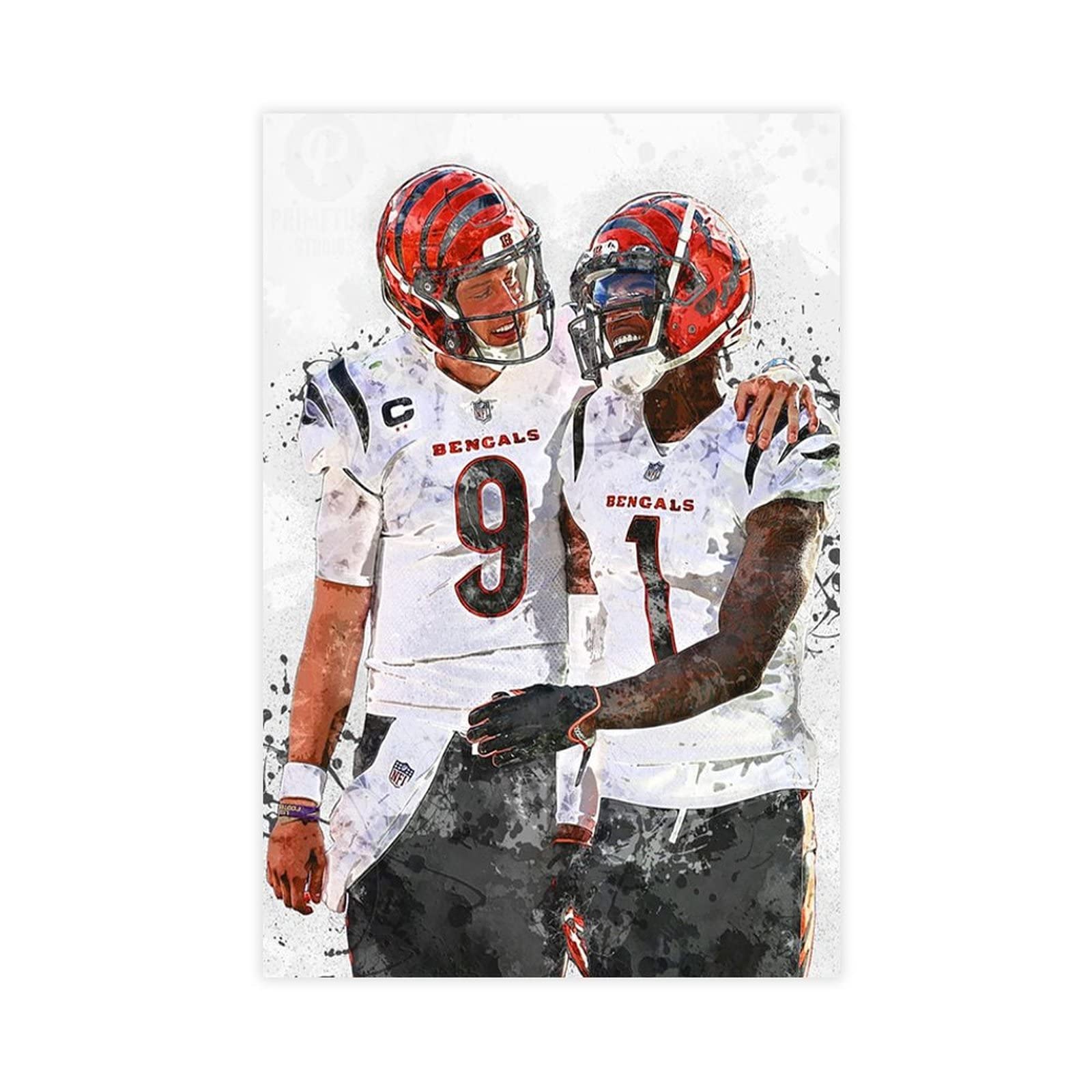 Joe Burrow Ja'Marr Chase Poster Canvas Poster Bedroom Decor Sports Landscape Office Room Decor Gift Unframe: 12X18Inch(30X45Cm)