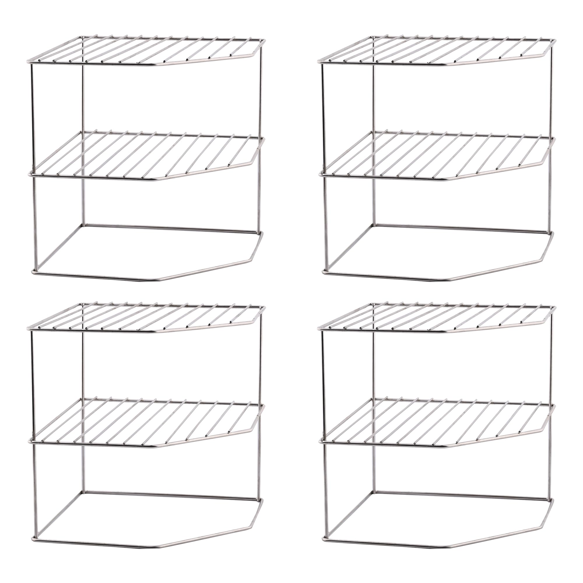 Kuber Industries (Set Of 4) Multipurpose Counter Top Spice Rack Trolley Organizer 3Layer Stainless Steel Corner Stand For Kitch