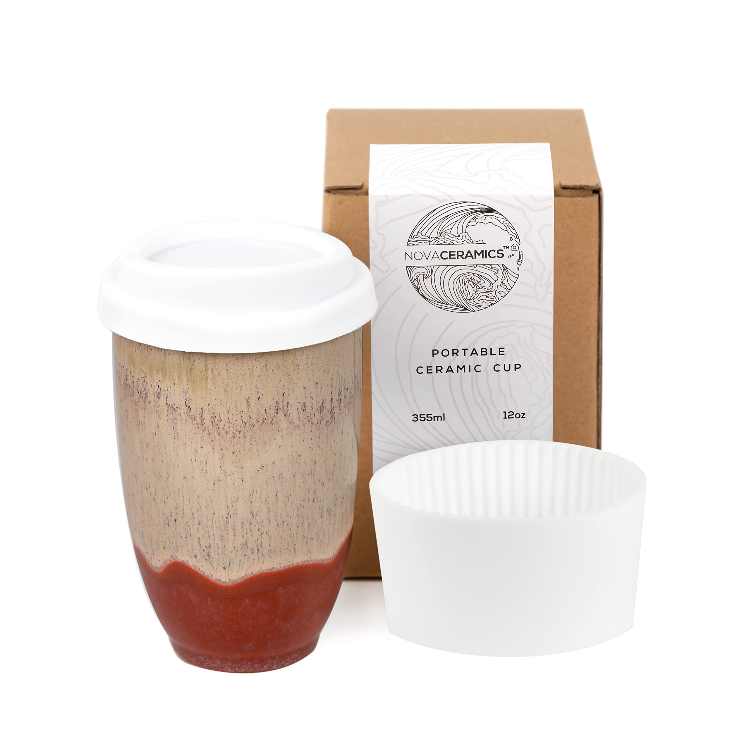 NOVA CERAMICS Travel Mugs - Ceramic Tumbler With Lid - Ceramic Travel Mug To Go Cup - Microwave & Dishwasher Safe Ceramic Coffee