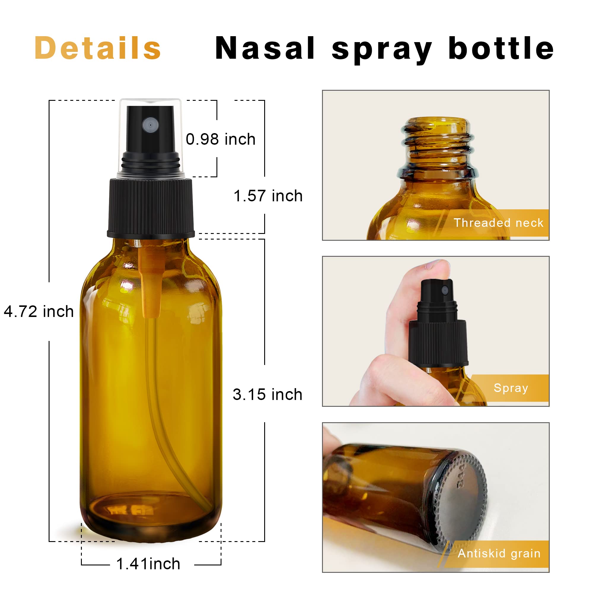 Givameihf 4 Pcs Amber Glass Spray Bottles 2Oz, Empty Small Spray Bottle Fine Mist Refillable Sprayer With Funnel Labels Droppers