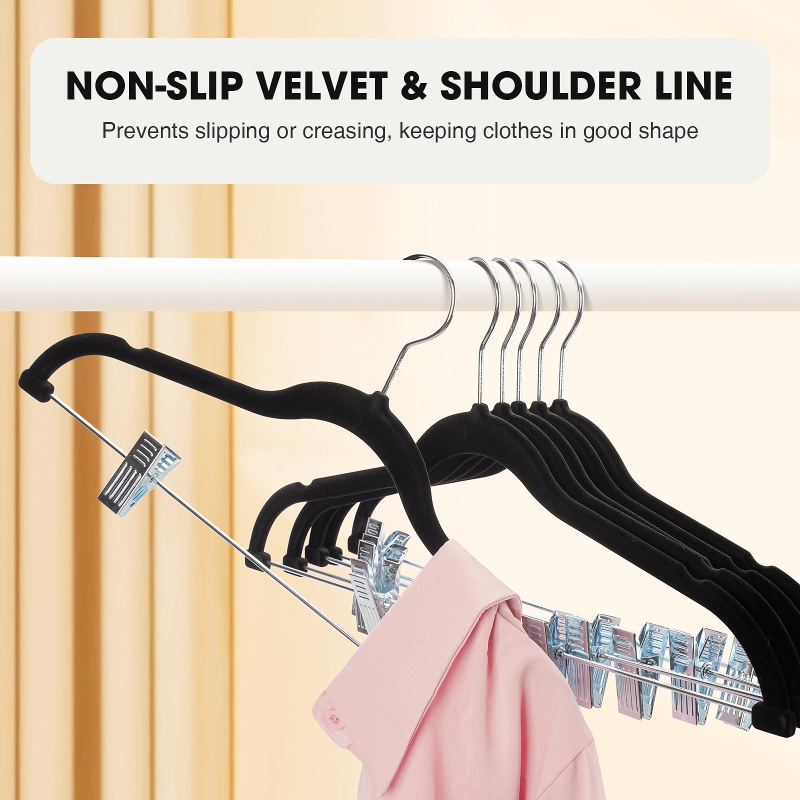 Ulimart 24-Pack Black Velvet Hangers,Pants Hangers With Clips Adjustable,Felt Hangers,Heavy-Duty,Non-Slip,Space Saving,Slim Clot