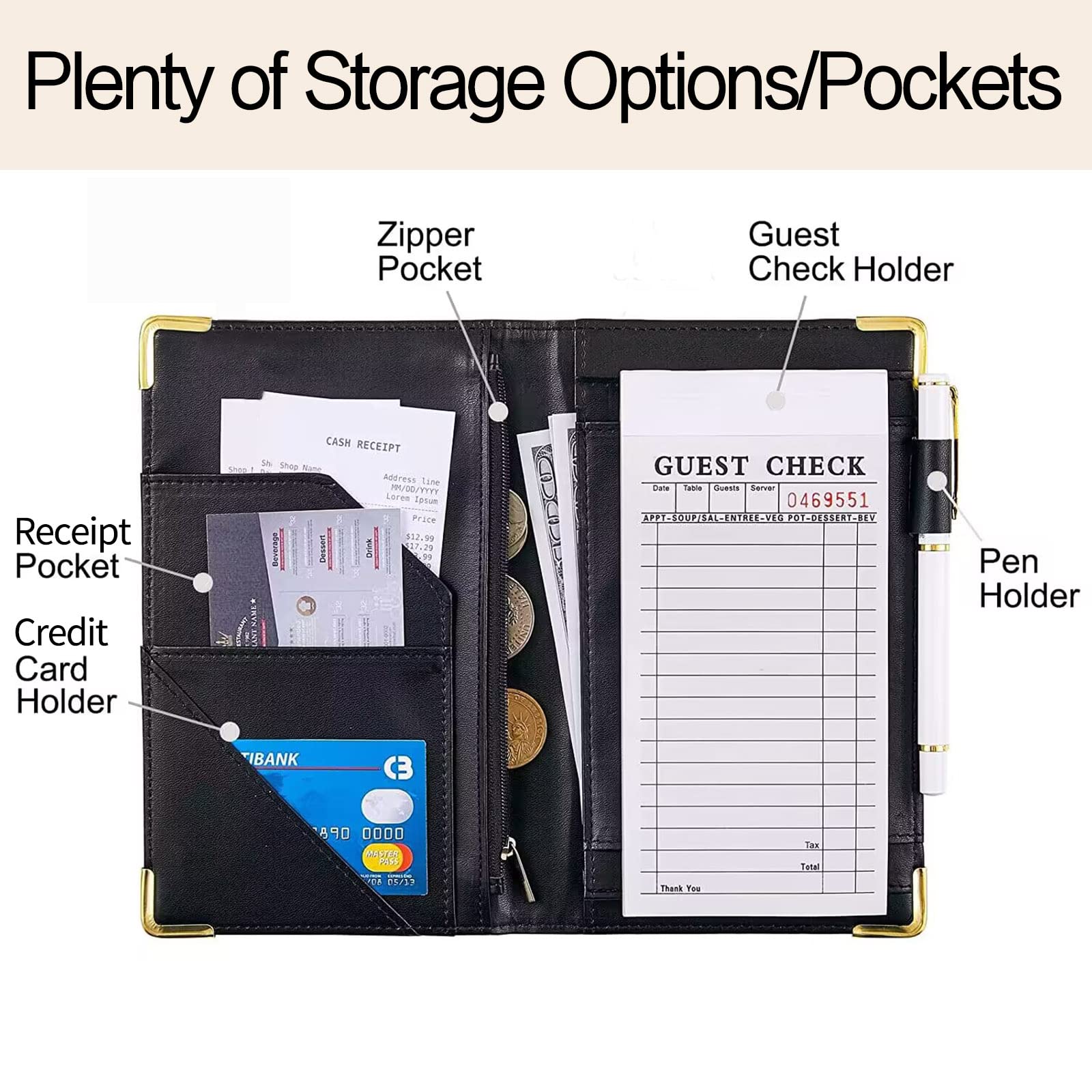 Tucocoo Server Book, Dream Catcher Waitress Book, Native American Style Server Books Cute Waiter Book With Zipper Pocket, Leathe