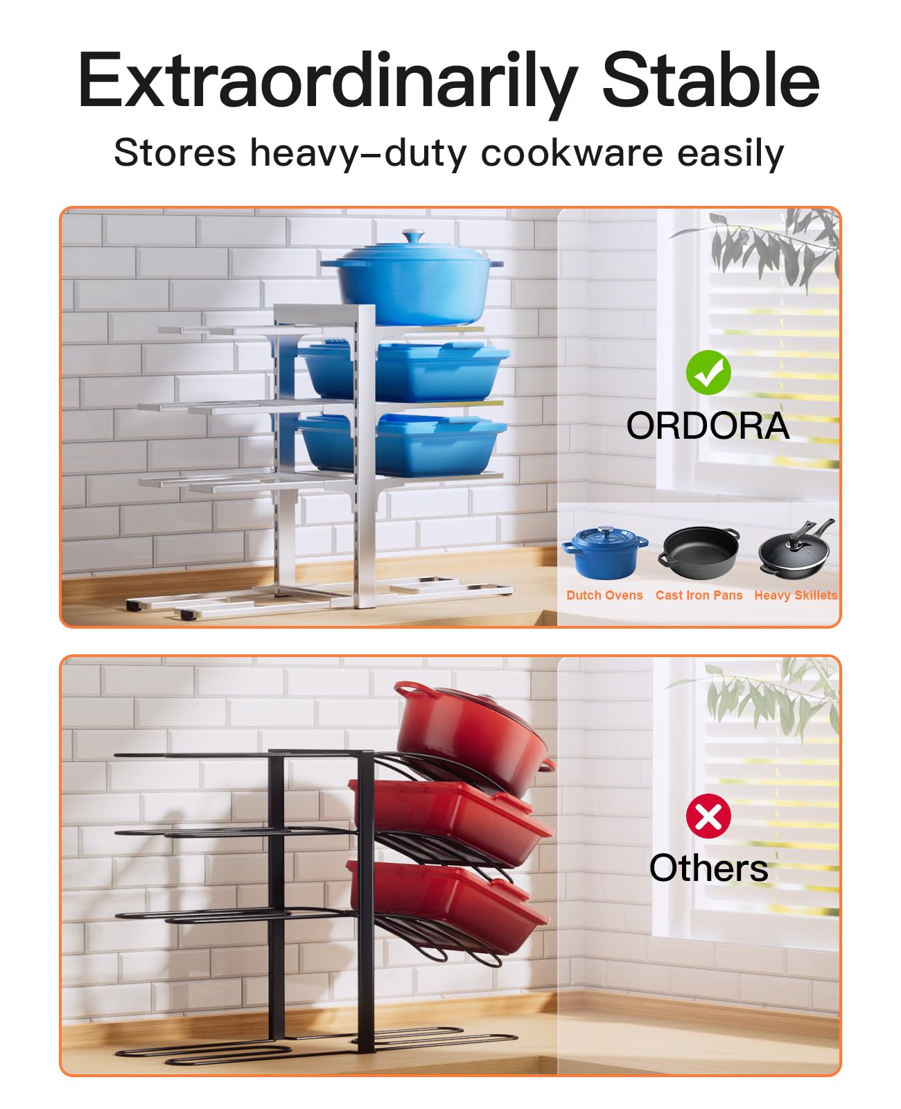 ORDORA 8-Tier Pots and Pans Organizer under Cabinet, Kitchen Cabinet Organizers and Storage, Heavy Duty 120LBS Pots and Pan Stor