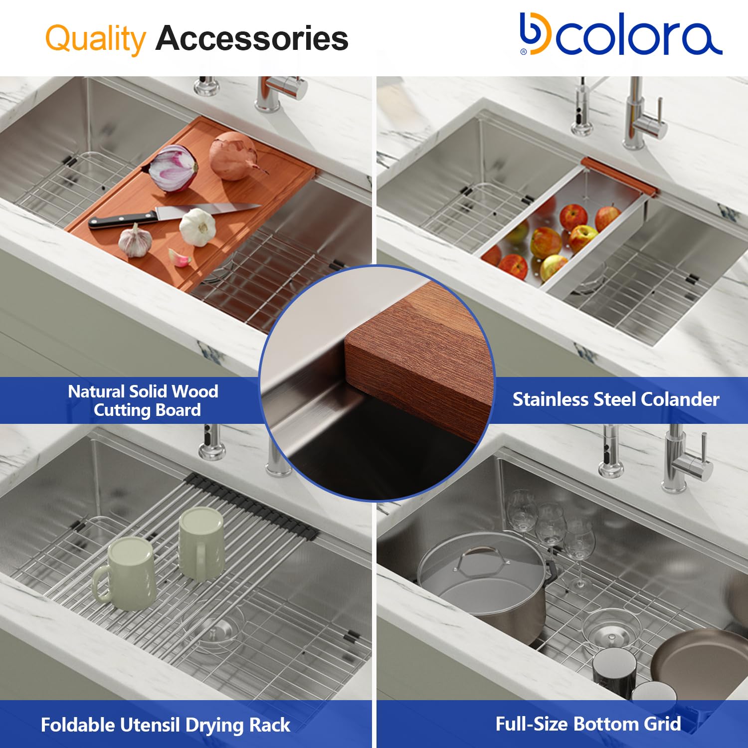 Dcolora 33 Inch Undermount Kitchen Sink Workstation 16 Gauge Stainless Steel Large Single Bowl Under Counter Kitchen Sinks Basin