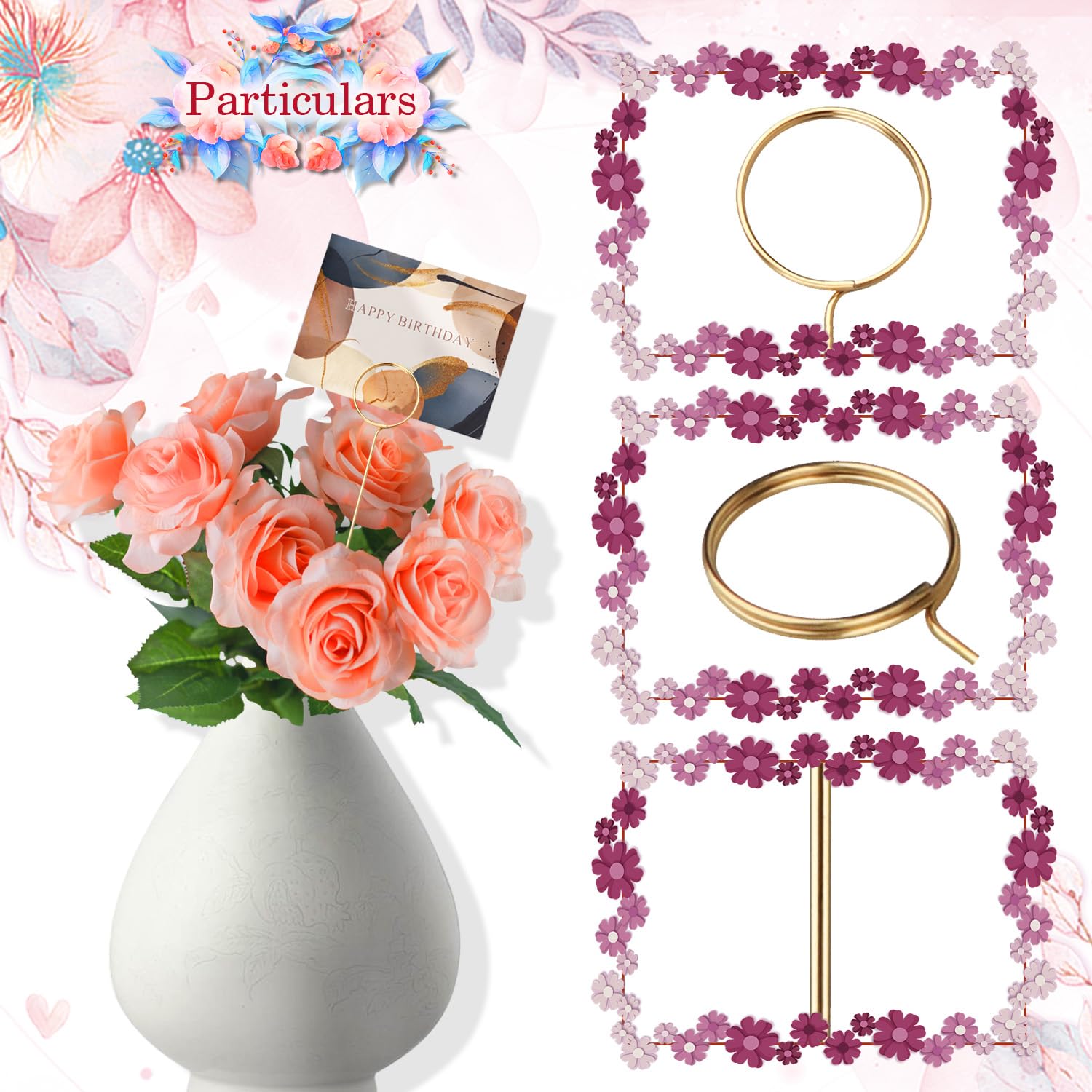 30 Pcs Metal Wire Floral Picks 13 Inch Wire Floral Place Card Holder Picks, Photo Memo Holder, Round Table Name Number Card Hold
