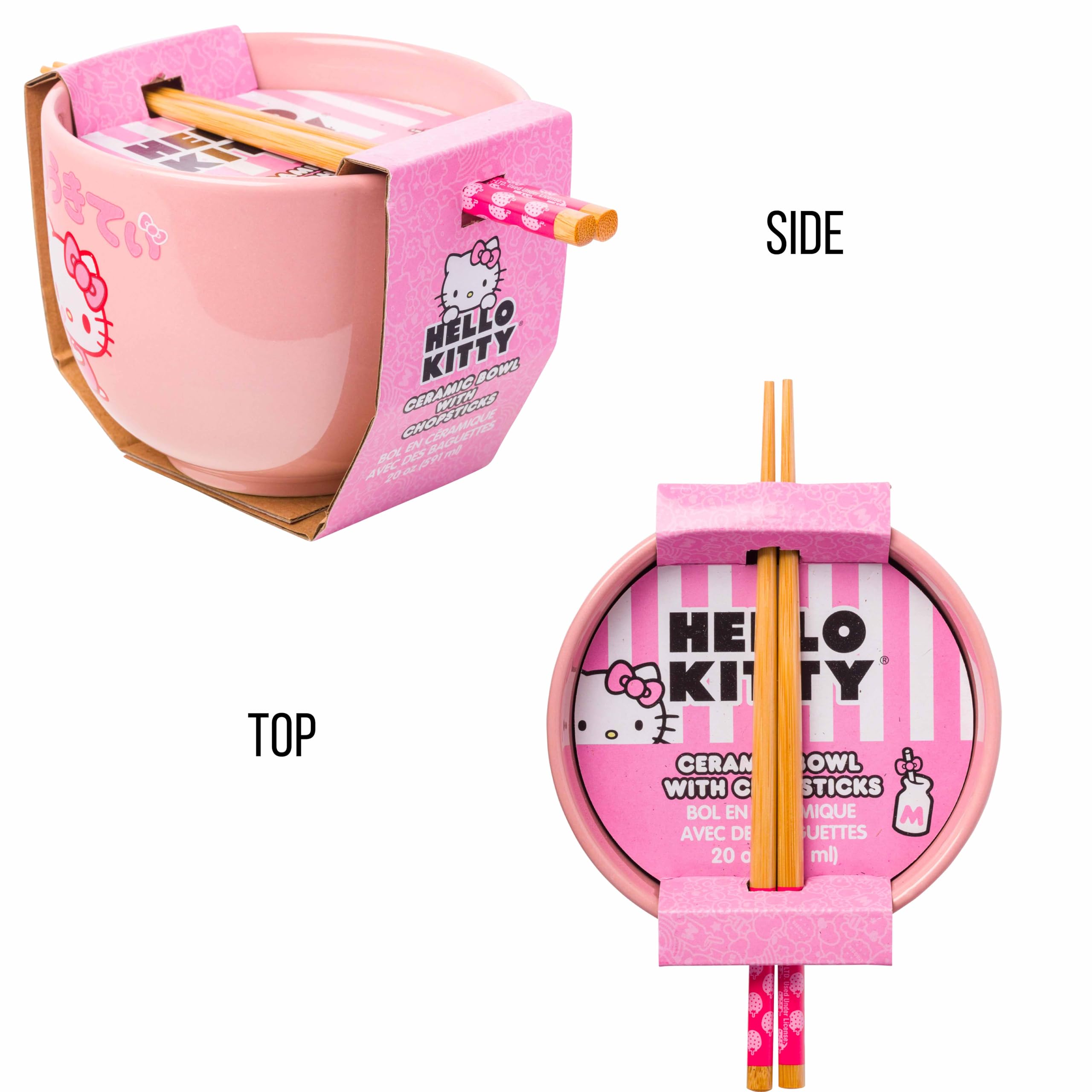 Silver Buffalo Sanrio Hello Kitty Strawberry Milk Japanese Character Ceramic Ramen Noodle Rice Bowl With Chopsticks, Microwave S