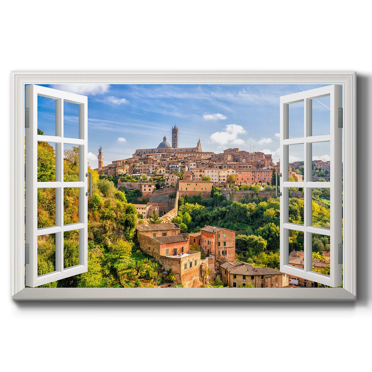 Renditions Gallery Nature Canvas Wall Art Home Paintings & Prints Artwork Cloudy Scenic Castle Town Modern Window View Wall Hang
