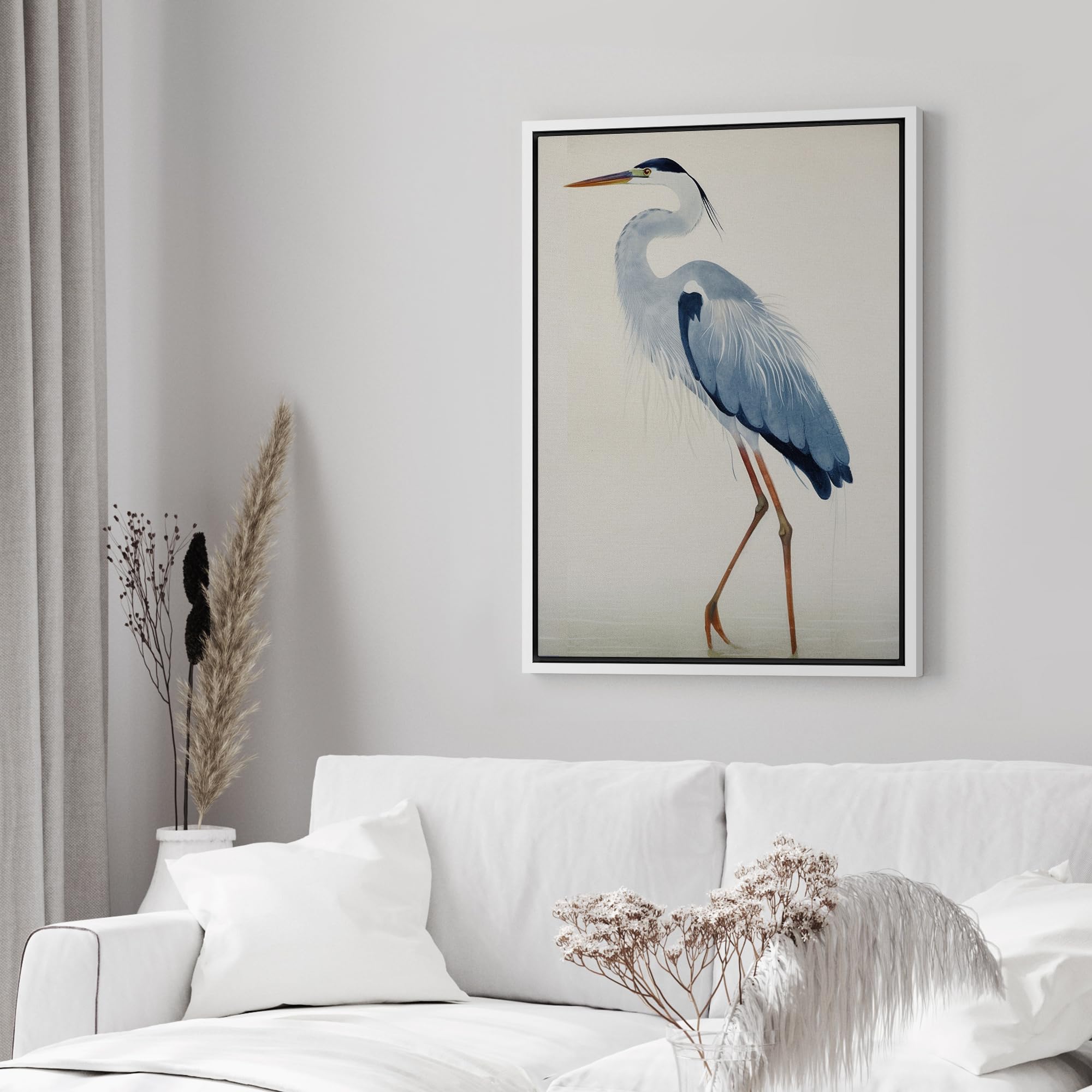 Wall26 Framed Canvas Print Wall Art Watercolor Pastel Blue Heron Galapagos Bird Animals Wilderness Illustrations Modern Art Anti