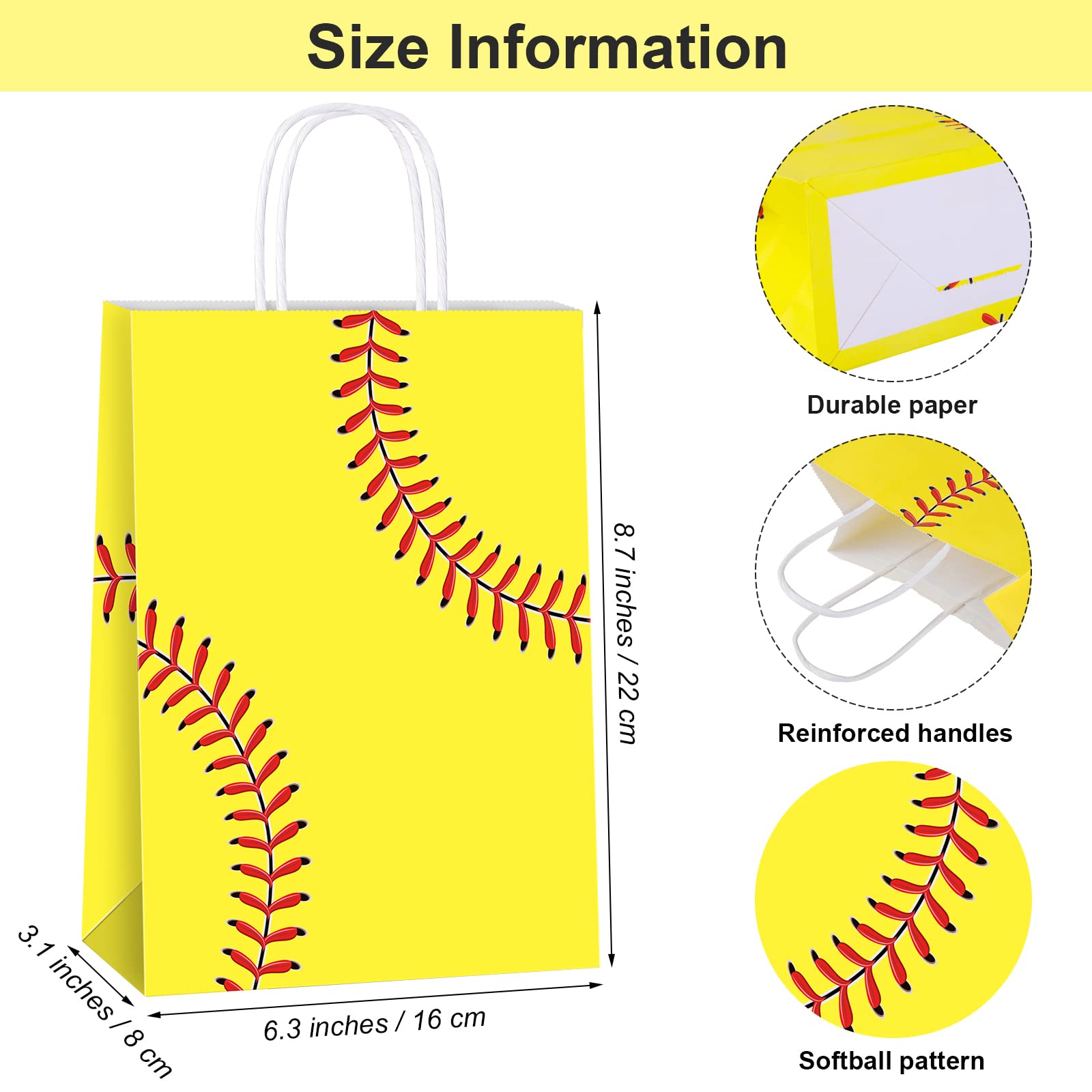 Durony 16 Pieces Softball Gift Bag Softball Print Paper Bags Goodie Favor Bags For Softball Party Decorations Supplies