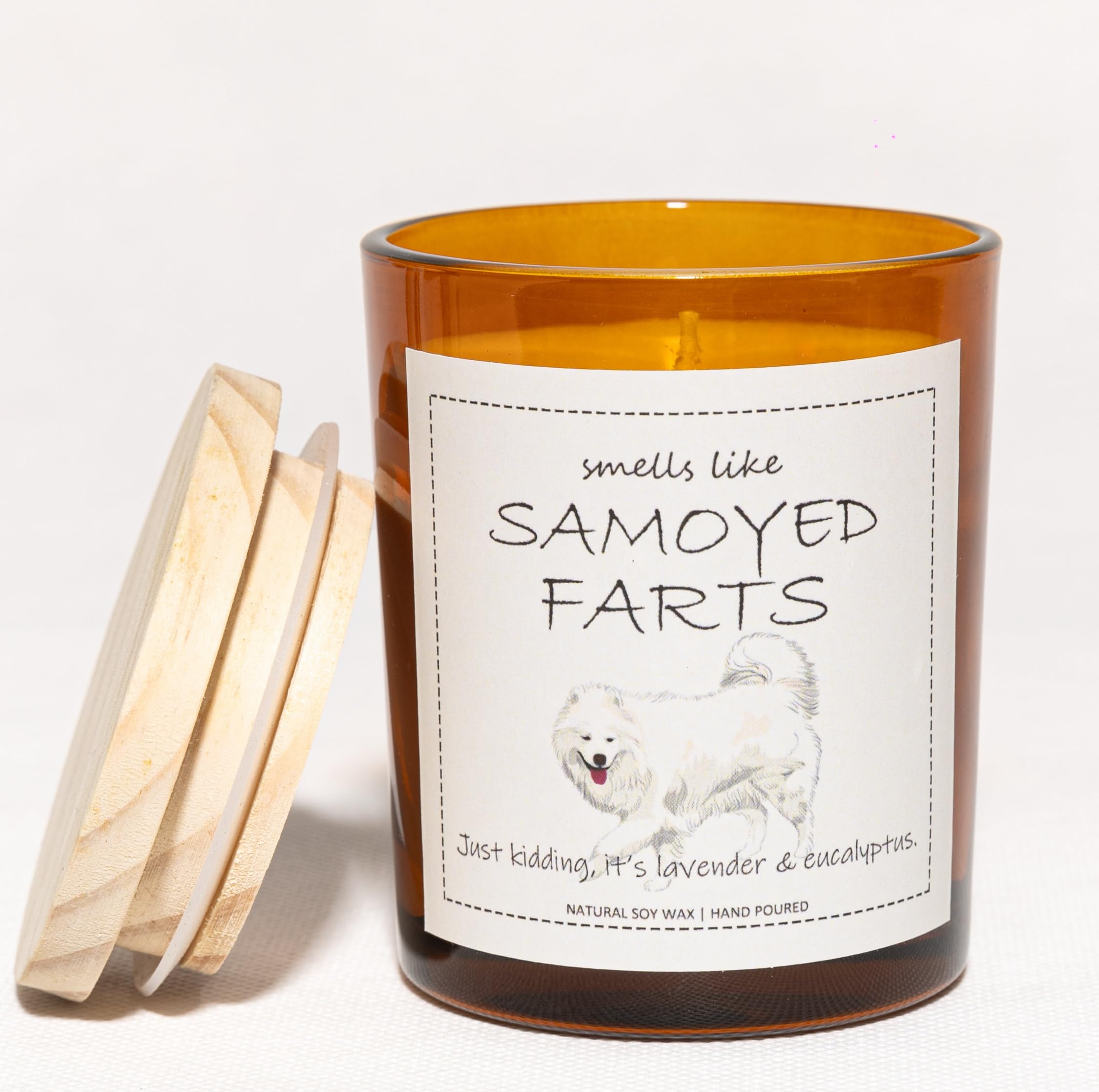 Samoyed Gifts & Decor, Dog Mom Gifts for Women, Smells Like Samoyed Farts Candle - Lavender & Eucalyptus, Crafted by Natural Soy