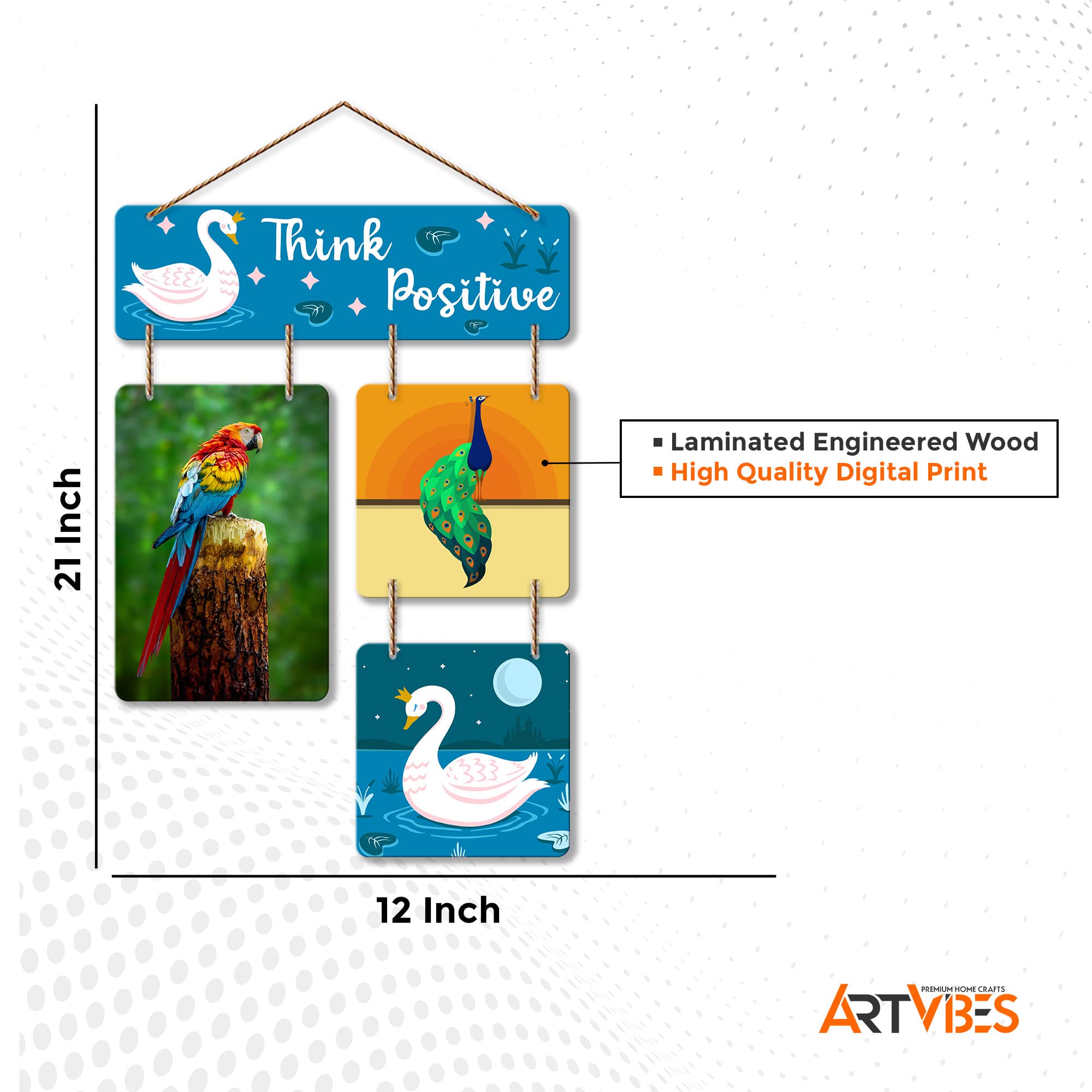 Artvibes Think Positive Decorative Wall Art Wood Hanging for Livingroom, Bedroom | Home Decor | Office | Gift | Quotes Item Artw