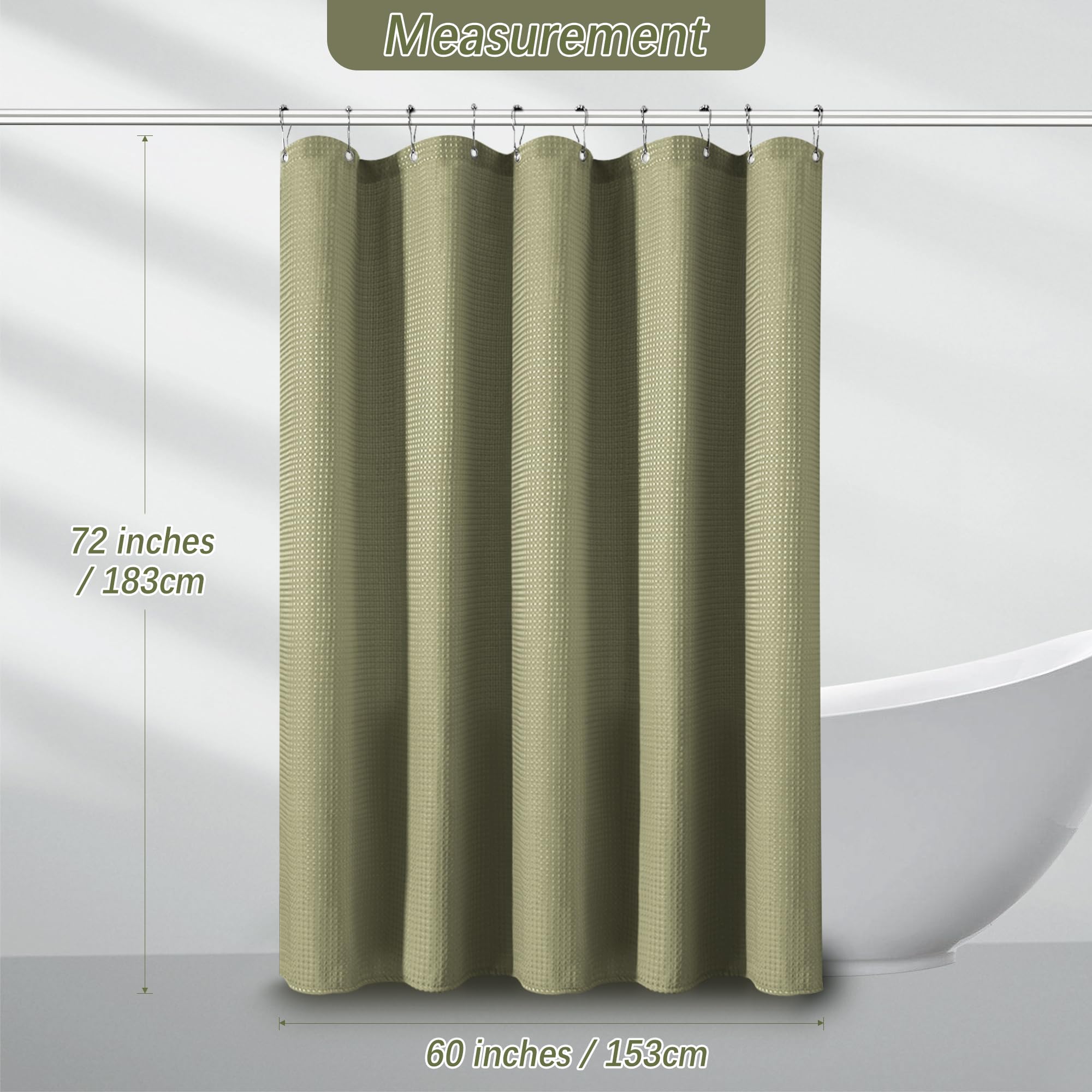 Pangsinne Khaki Shower Curtain Waffle Weave 60 Inches Heavy Fabric Duty Shower Curtains For Stall, Water Repellent 256Gsm Weight