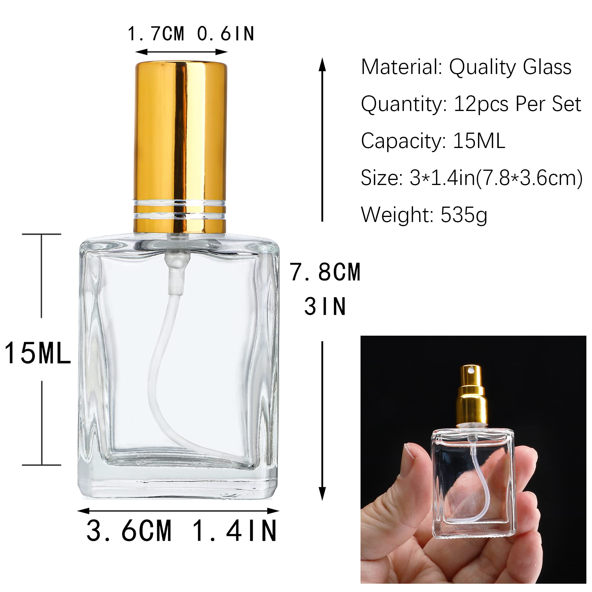 Yu Feng 12Pcs Clear Perfume Spray Bottles 15Ml Glass Fine Mist Sprayer Empty Spray Bottles Refillable Container Perfume Atomizer
