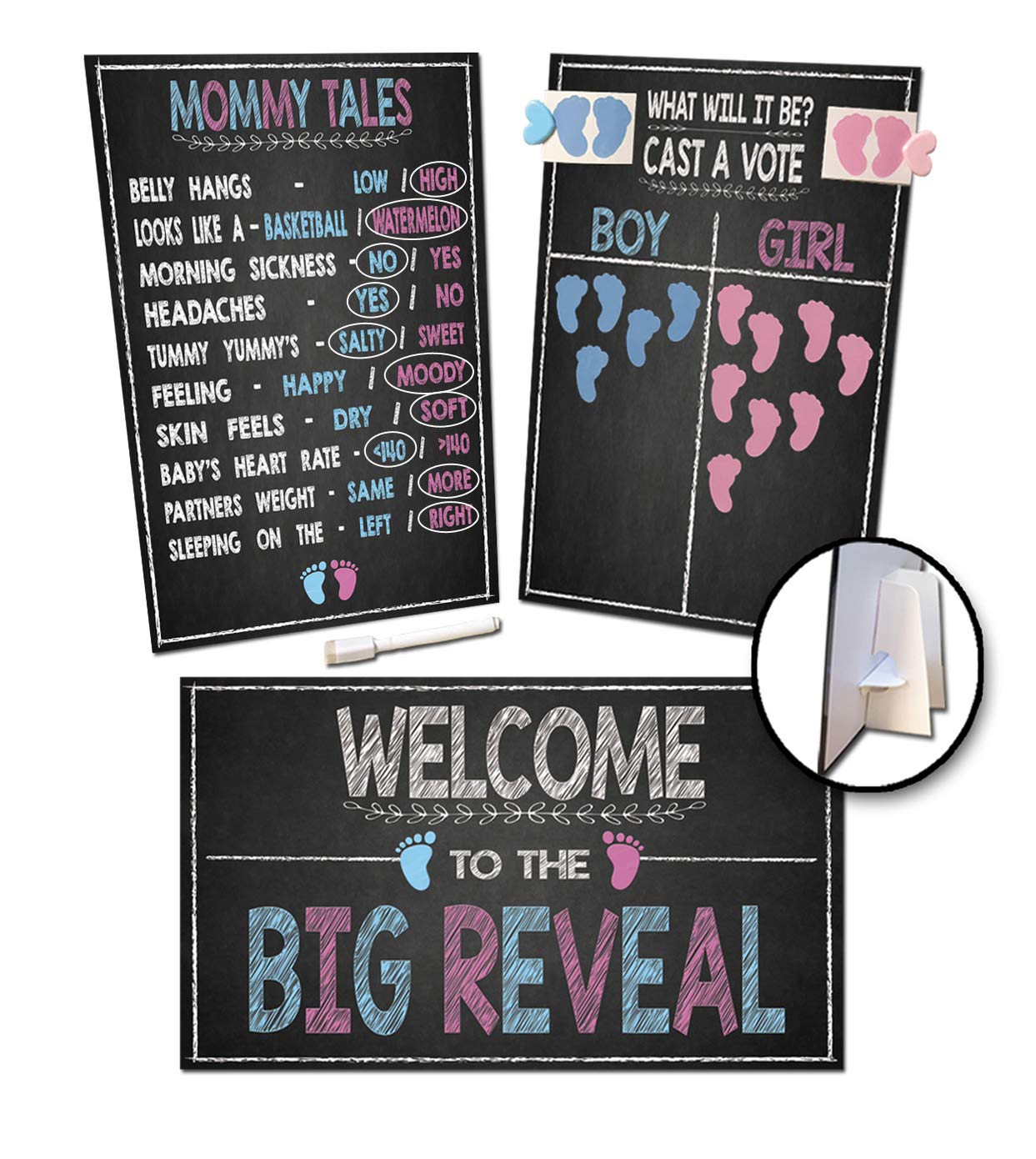 Gender Reveal Board Games 17/11'' With Stand, 48 Blue And Pink Voting Stickers, Welcome Sign, Erasable White Marker And Clips, P