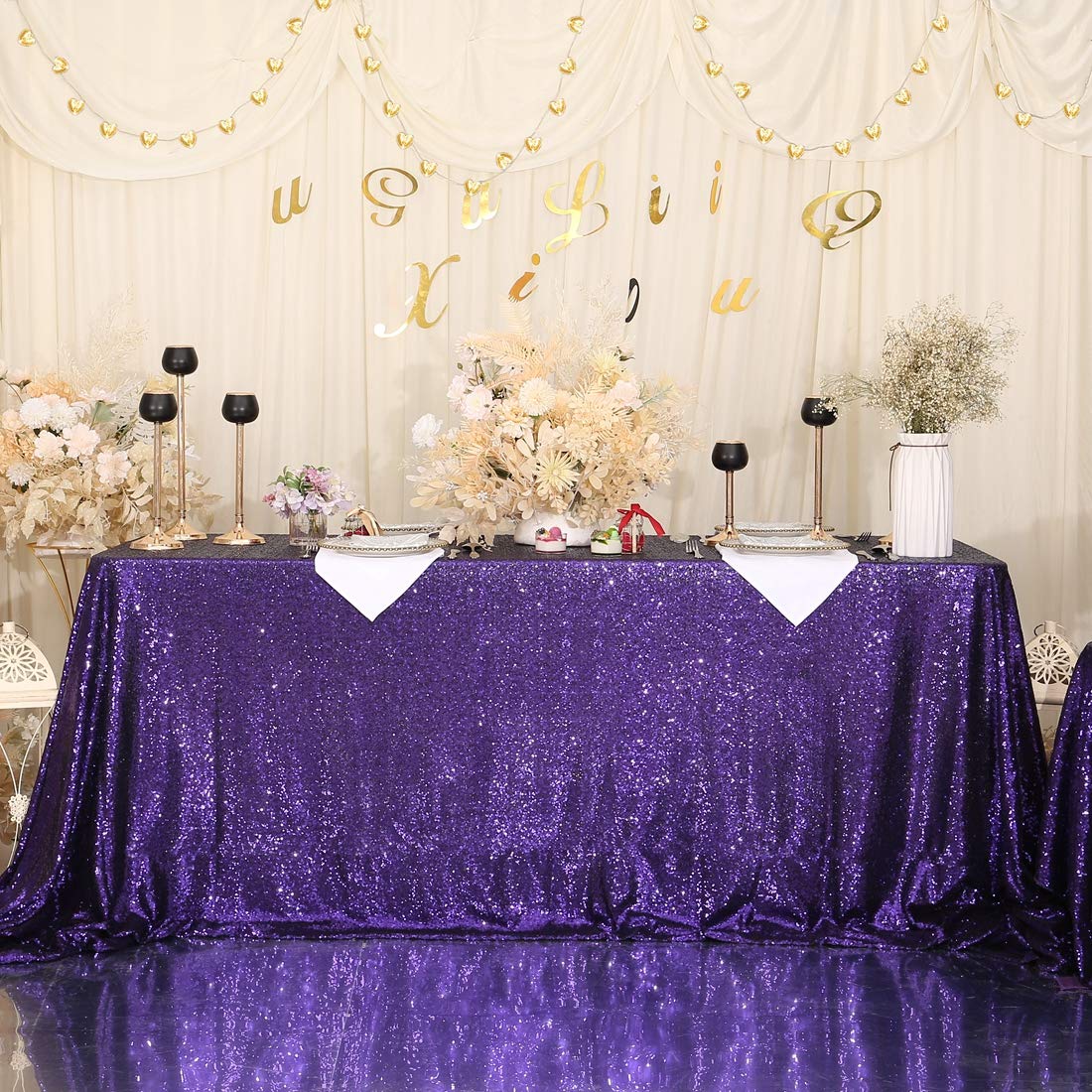 Eternal Beauty Halloween Sequin Tablecloth, 50X80-Inch Purple Tablecloth For Wedding Party/Dessert Table/Christmas Decoration