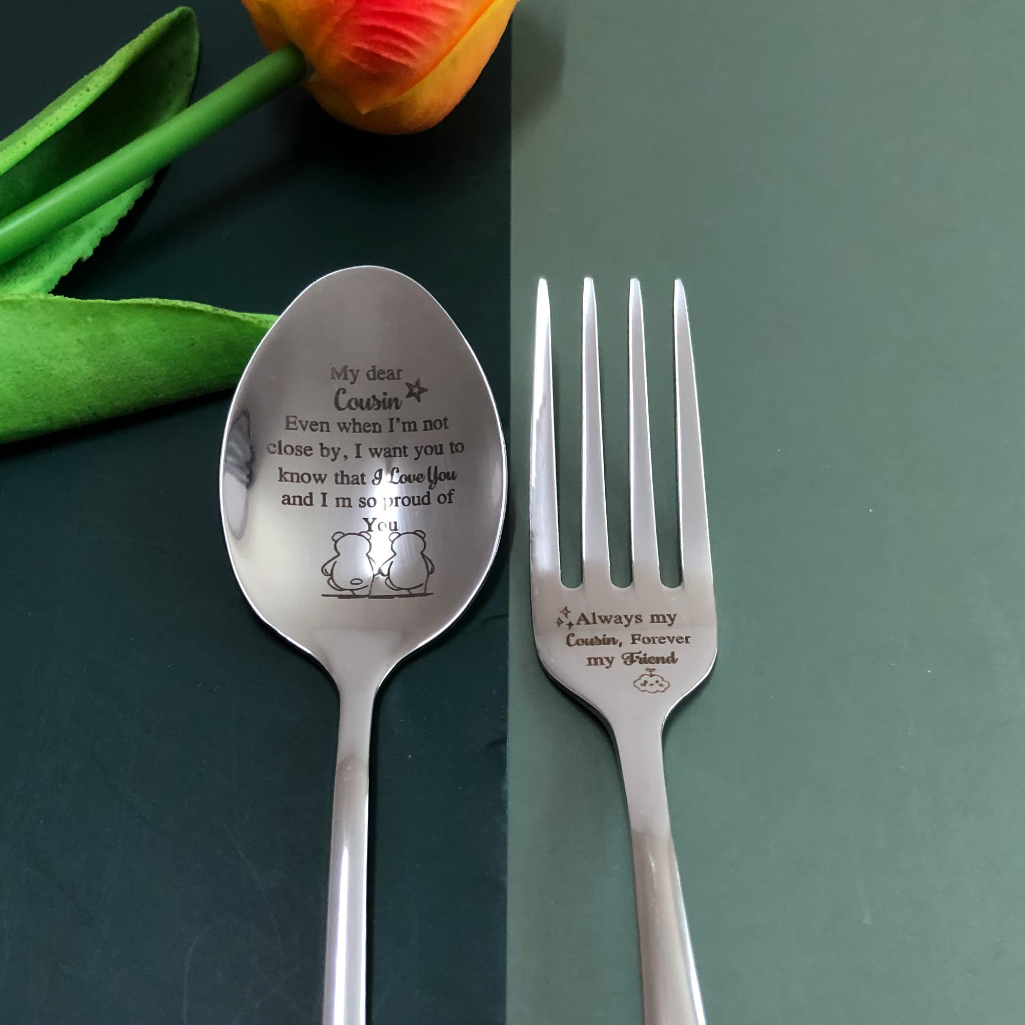 Cousin To Cousin Soup Fork And Spoon Set Inspirational Birthday Gift Coffee Dinner Spoons Ice Cream Dessert Cake Forks Graduatio