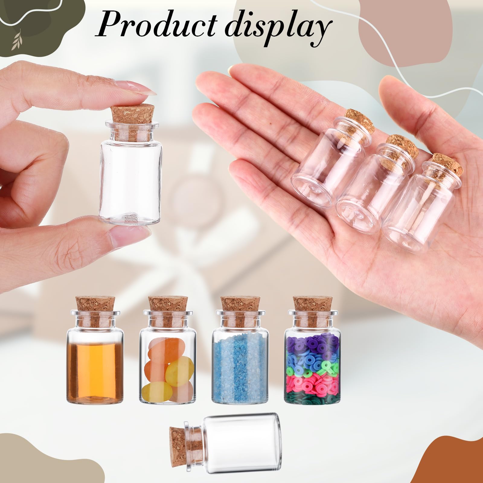 Bokon 25 Pack Mini Plastic Bottles with Corks Stoppers Eye Screws Funnels Small Potion Bottles Tiny Clear Sand Art Jar Wishing V