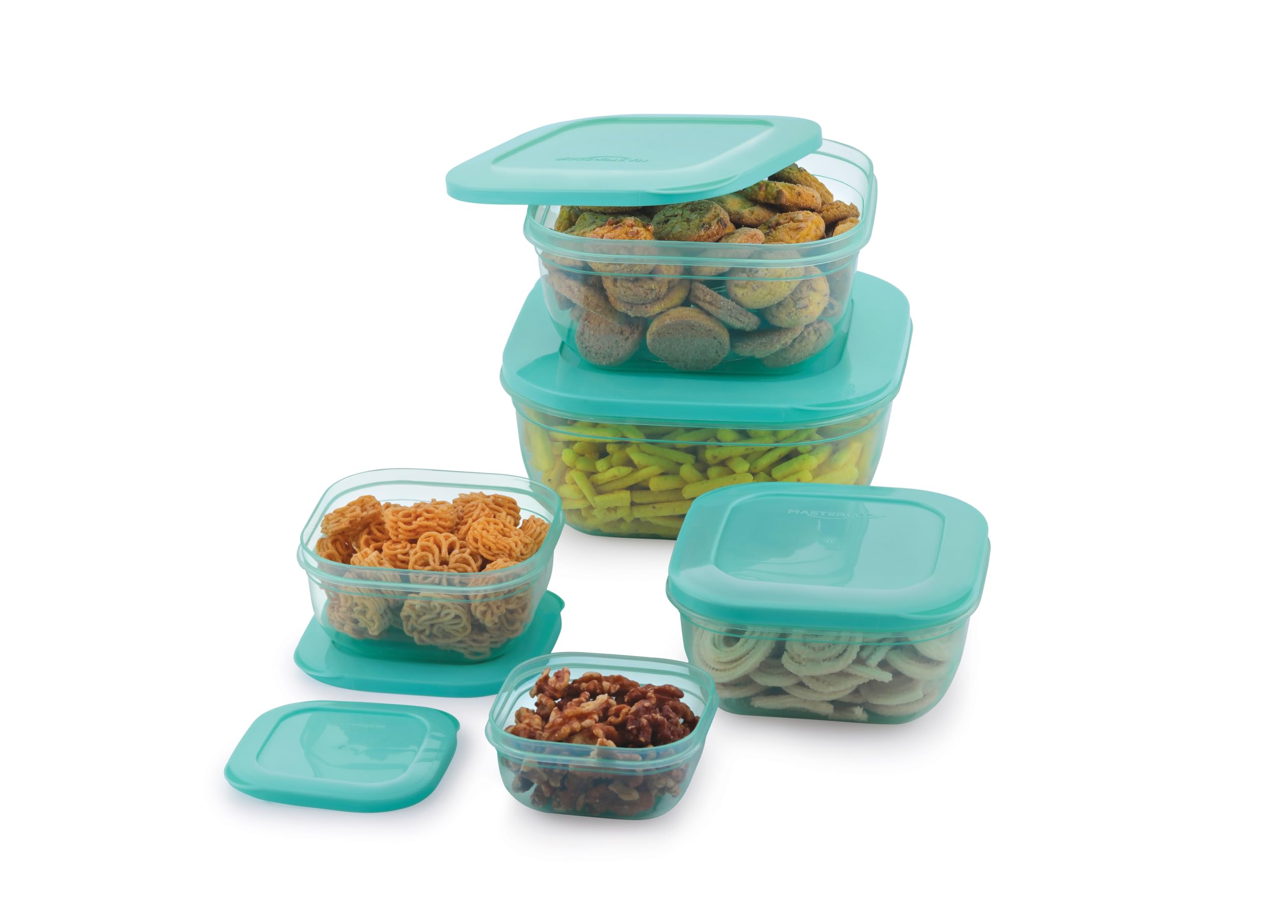 Mastercook Airtight Square Food Storage Containers Set Of 5, Sea Green
