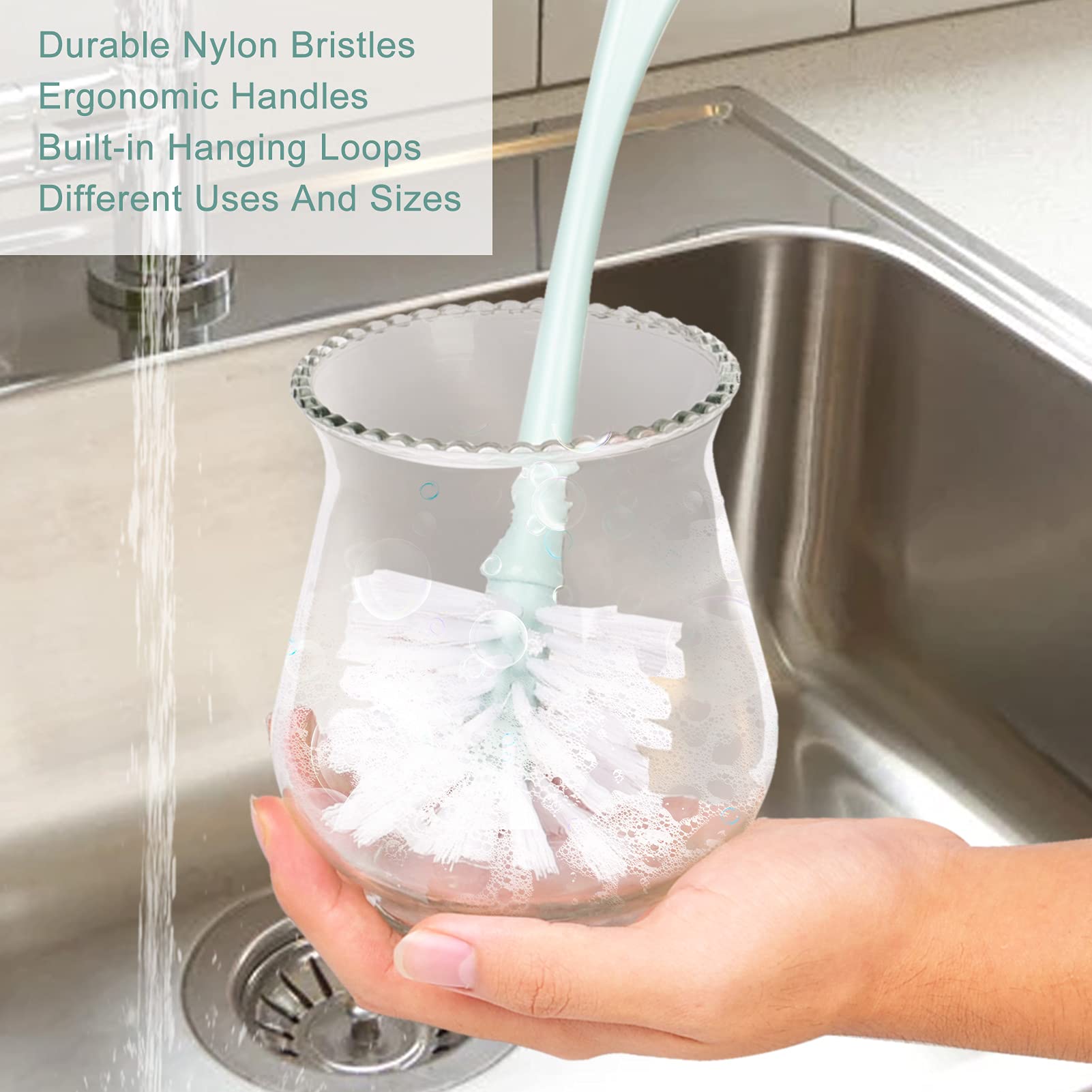 Perastra Dish Brush With Handle, Kitchen Dish Scrub Brush Set, 4-Piece Kitchen Cleaning Brush Set For Pots And Bottles, Nordic G