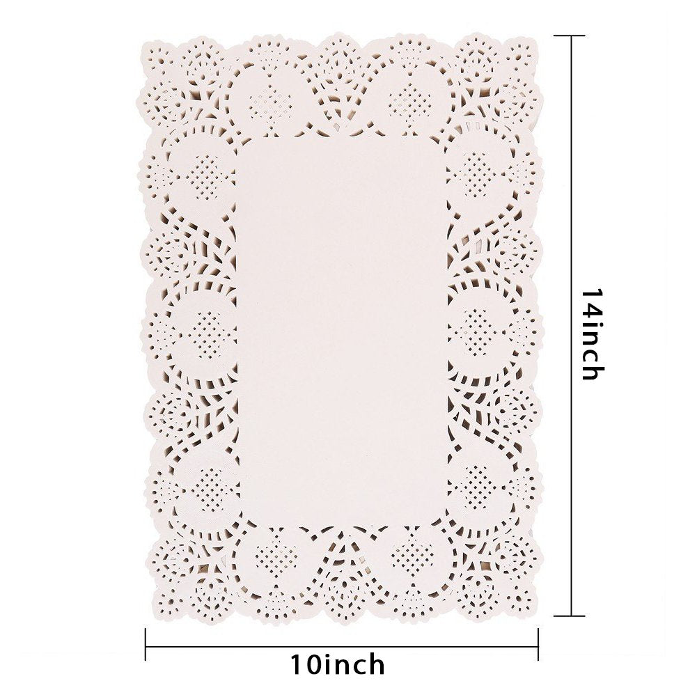Decora 200 Pieces White Rectangle Lace Paper Doilies Placemats For Wedding Tea Party And Baking 14X10 Inch