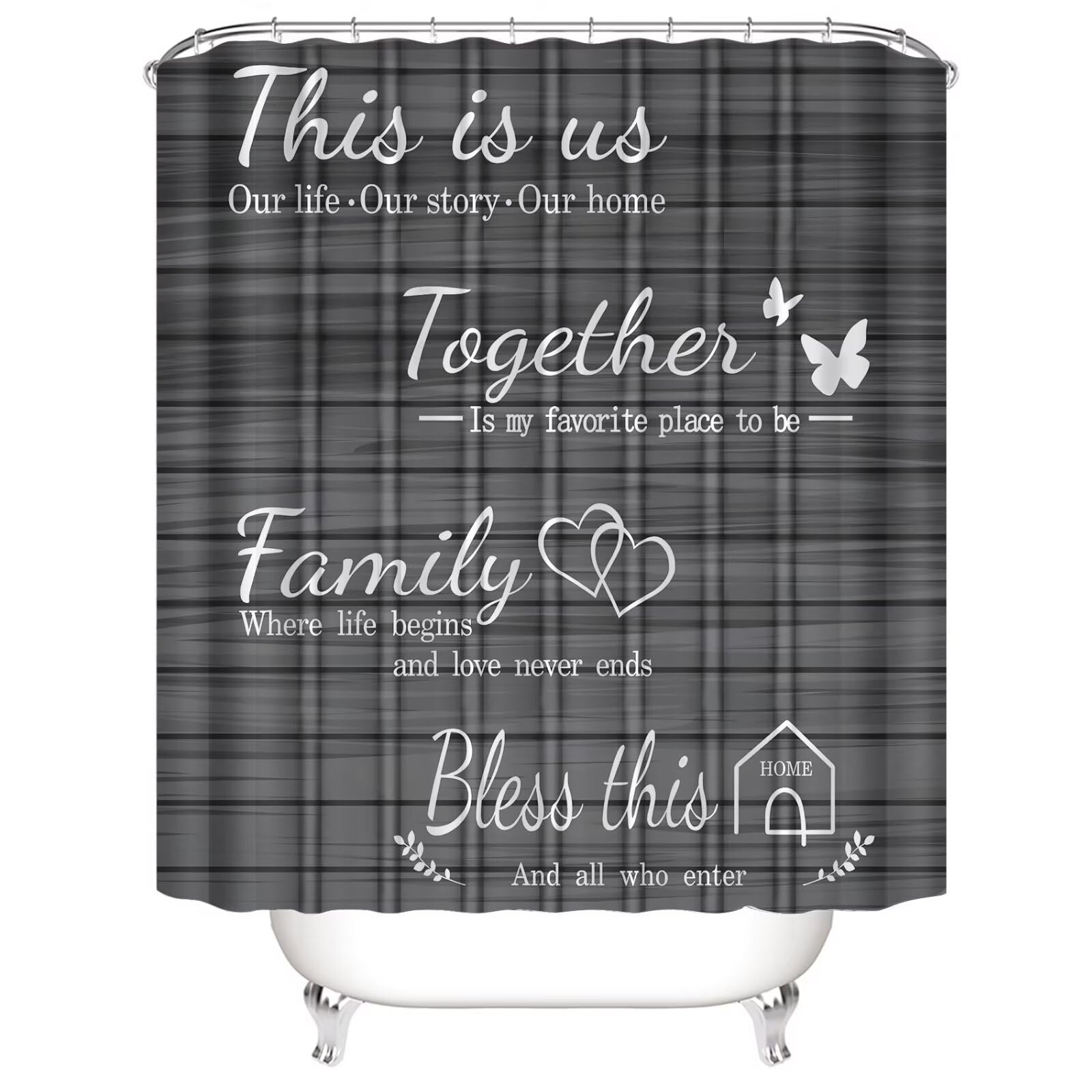 Azhm Family Shower Curtain Set Gray Home Bathroom Set With Shower Curtain And Rugs And Accessories Bathroom Decor Curtain With 1