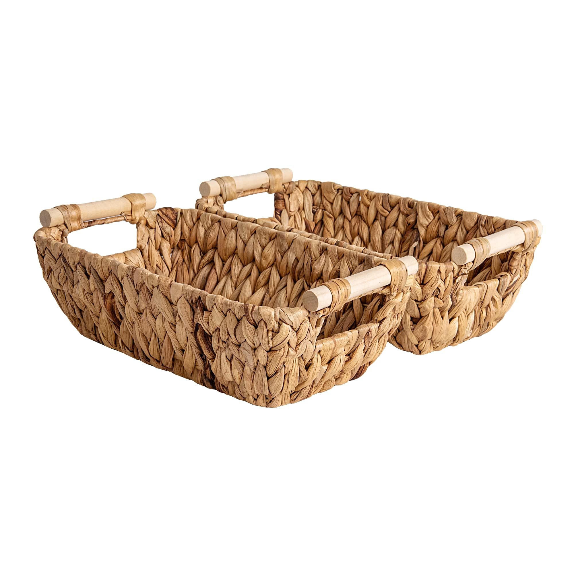 StorageWorks Hand-Woven Small Wicker Baskets  Water Hyacinth Storage Baskets with Wooden Handles  2-Pack