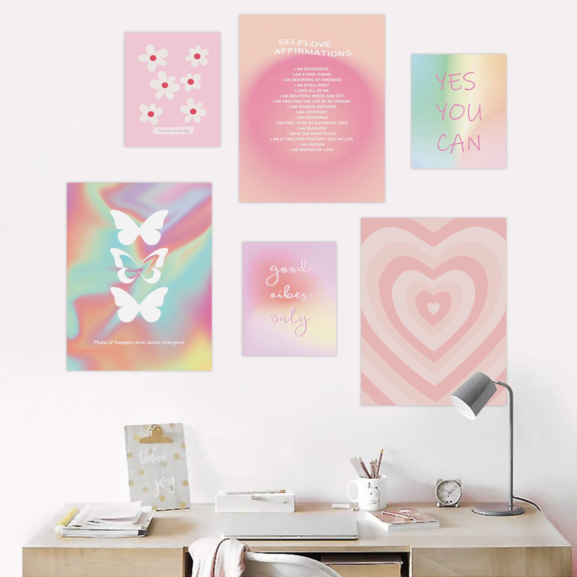 Inspirational Wall Art Affirmation Aesthetic Decor For Bedroom, Framed Canvas Wall Art For Girls, Office Wall Art For Women, Pin