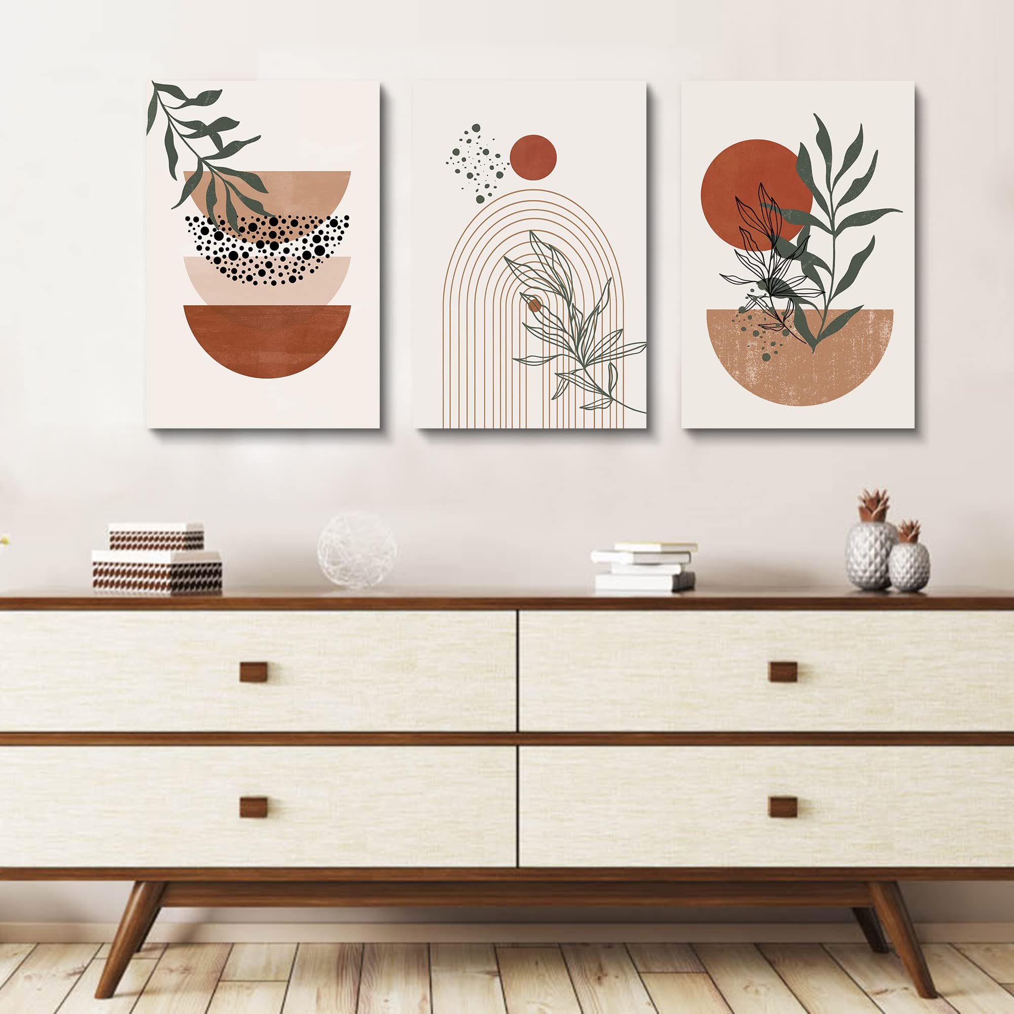 Boho Wall Art Prints,Boho Wall Decor, Mid Century Modern Wall Art,Set Of 3 Prints, Abstract Geometric Prints Black Beige Terraco