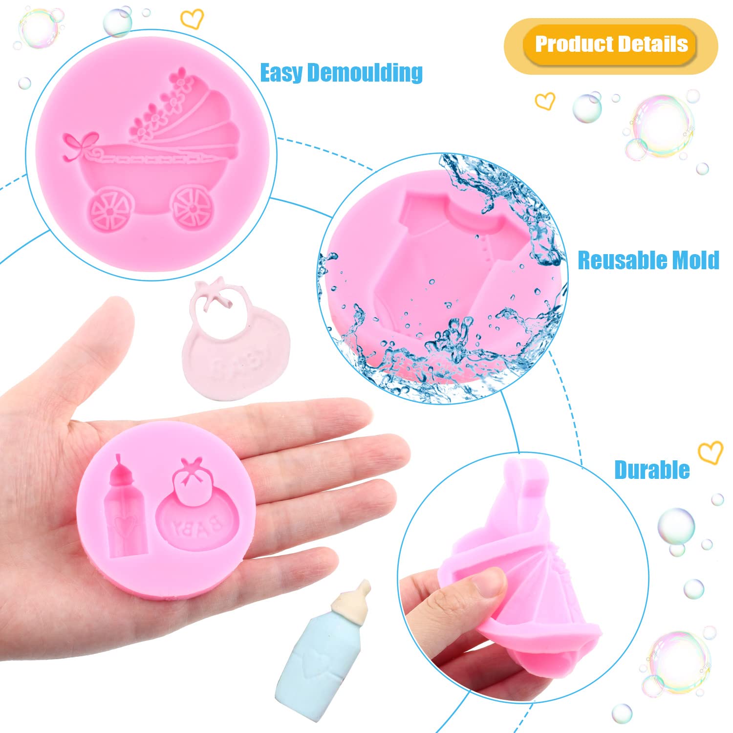 Miyahouse Baby Silicone Fondant Mold Baby Shower Themed Cake Fondant Molds Baby Feet Molds Baby Bottle Cradles Mold For Baby Bir
