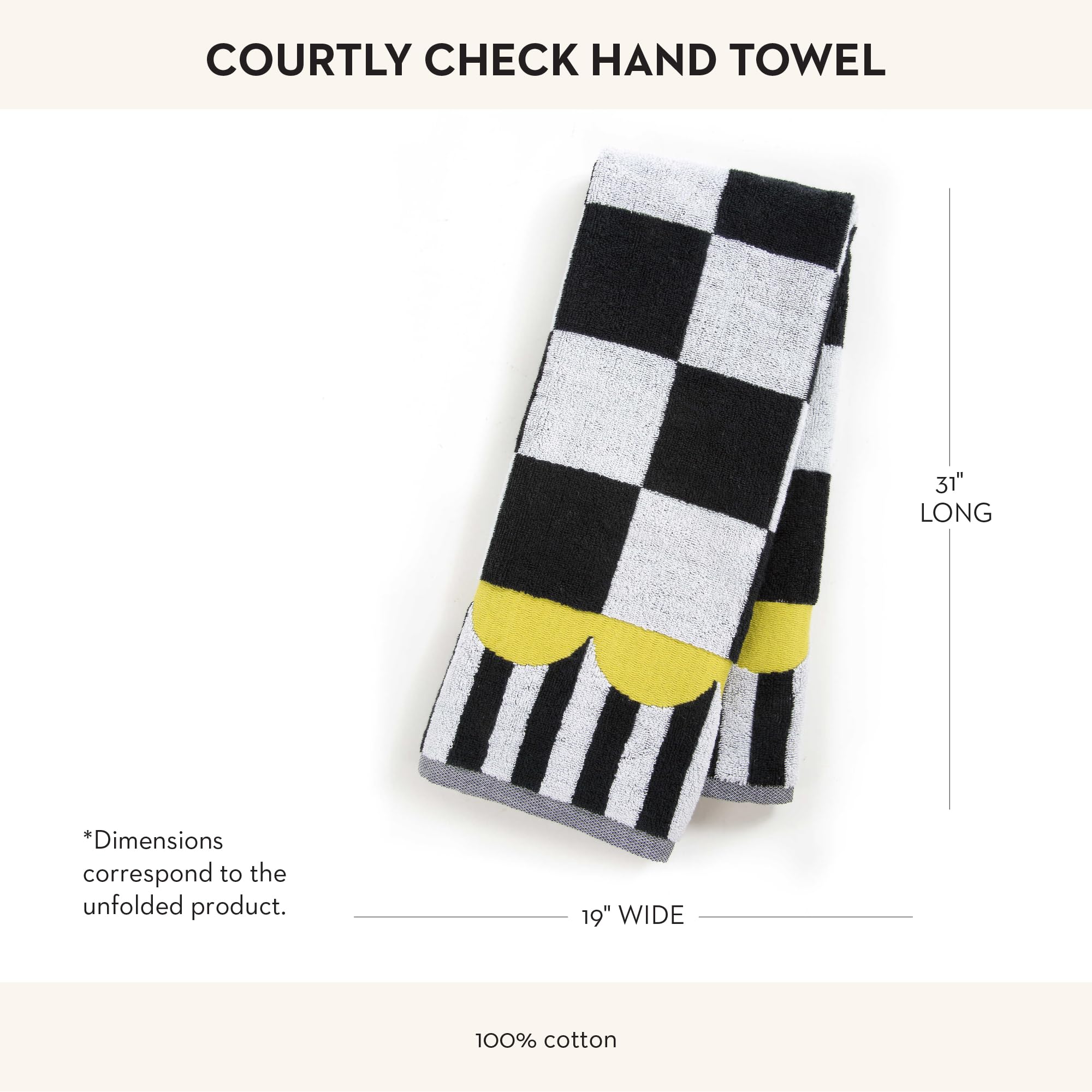 Mackenzie-Childs Hand Towel, Cute Decorative Hand Towel For Bathroom And Kitchen, Black-And-White Courtly Check