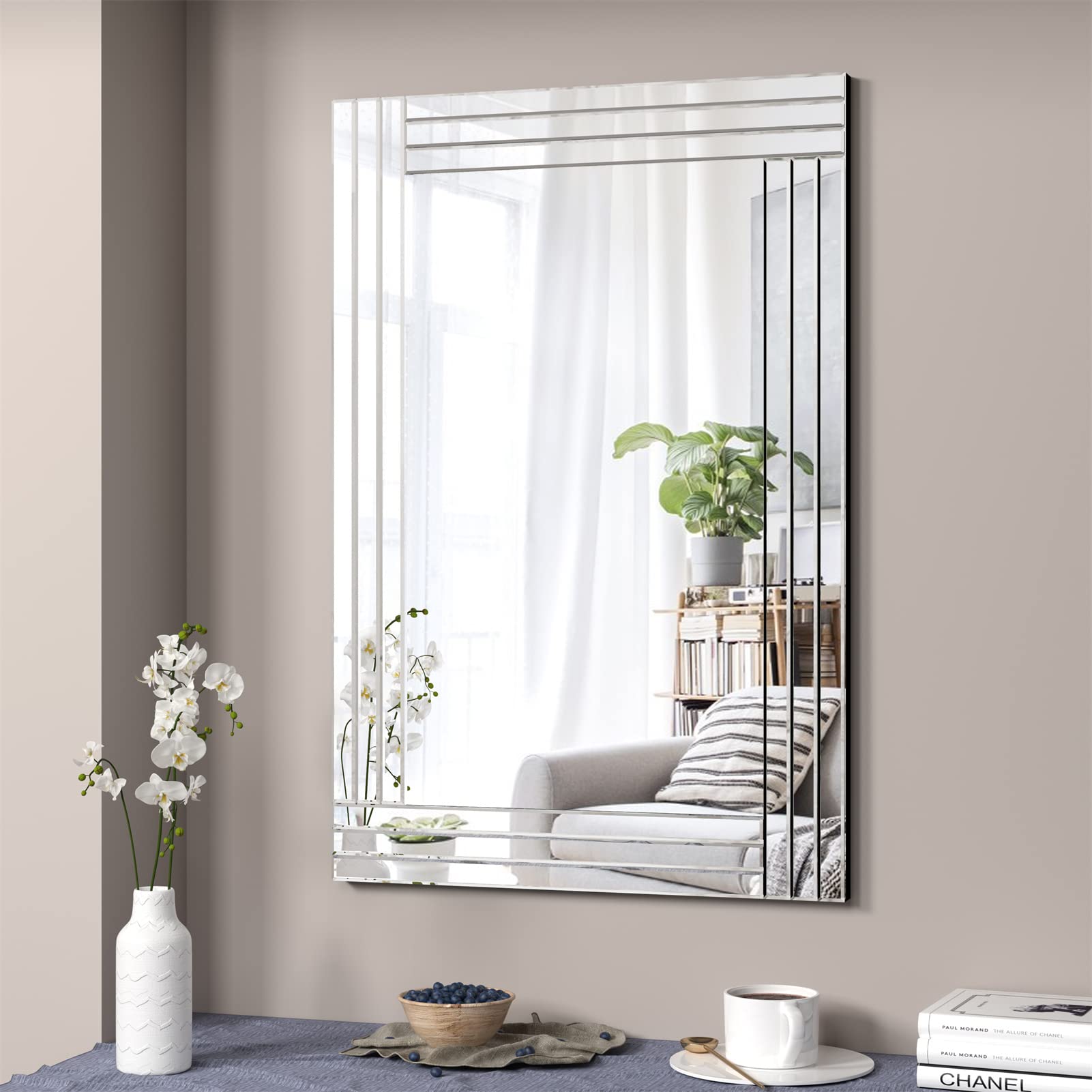 GOAND Decorative Accent Mirror, Silver Rectangle Wall Mirrors, Art Mirror with Glass Frame for Living Room, Dining Room, Bedroom