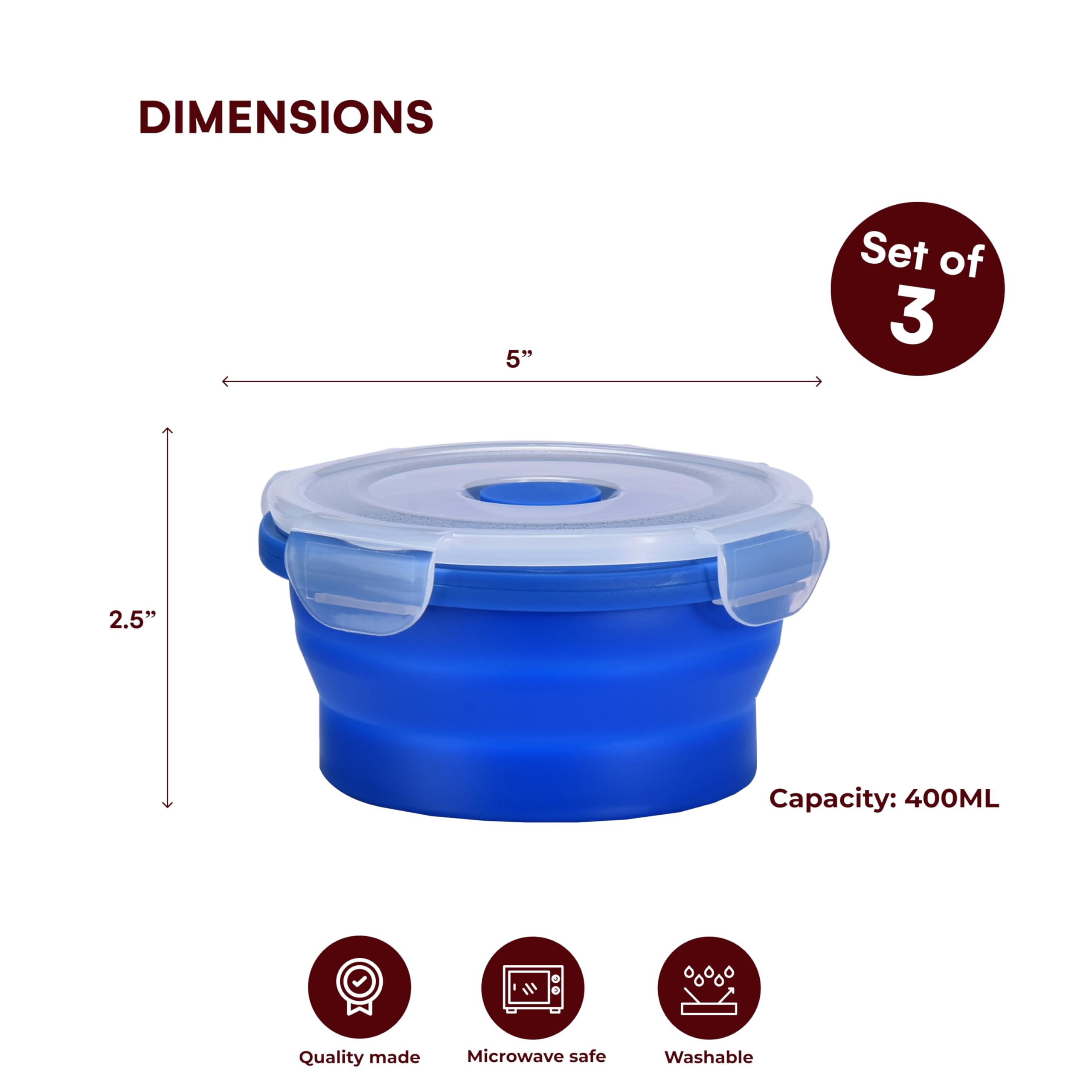 Collapsible Food Storage Containers With Lids - Silicone Bowls With Airtight Lid For Kitchen, Camping, Hiking - Bpa Free, Microw