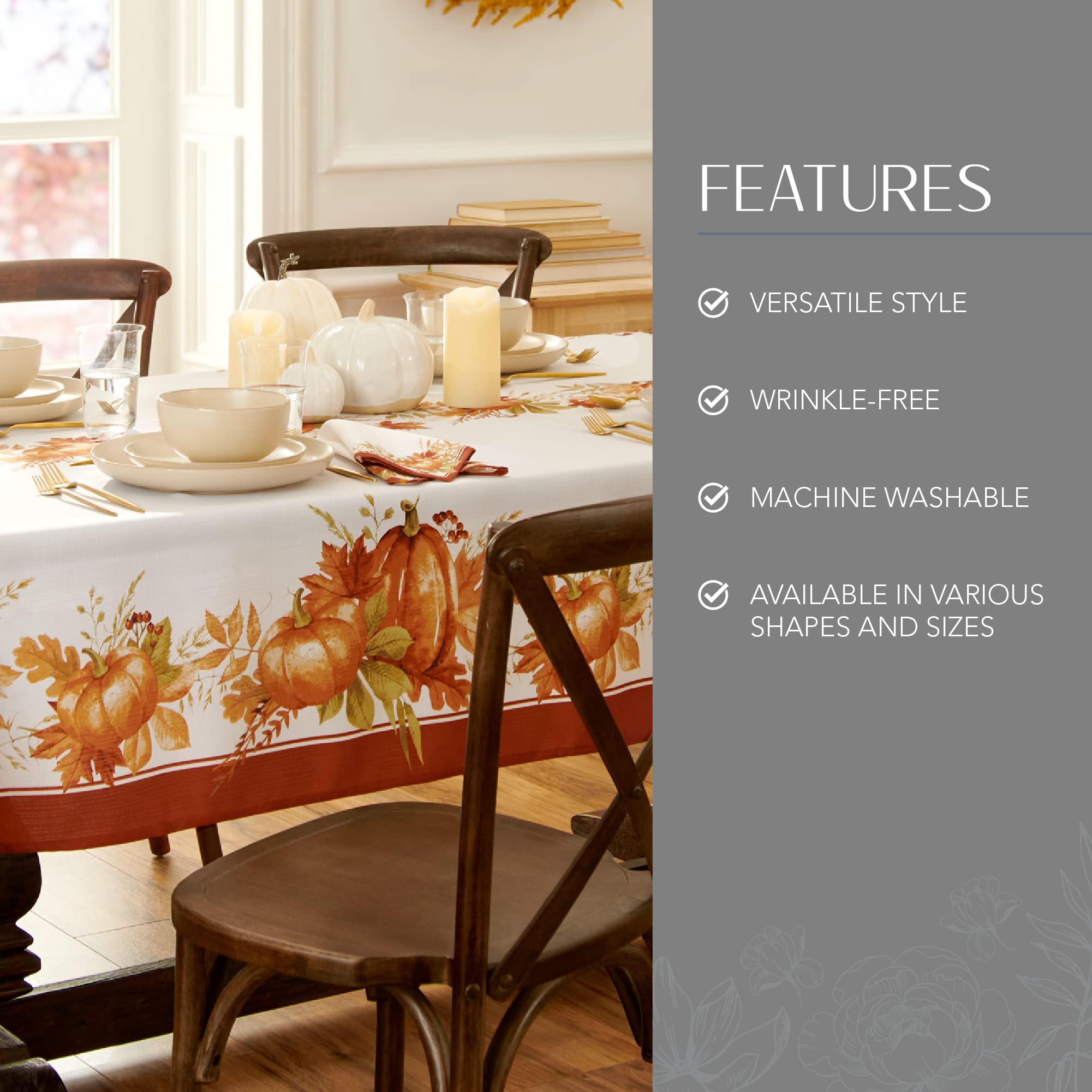Elrene Home Fashions Autumn Pumpkin Grove Wrinkle Resistant Tablecloth, 60''X102'' Rectangle, Multi Color