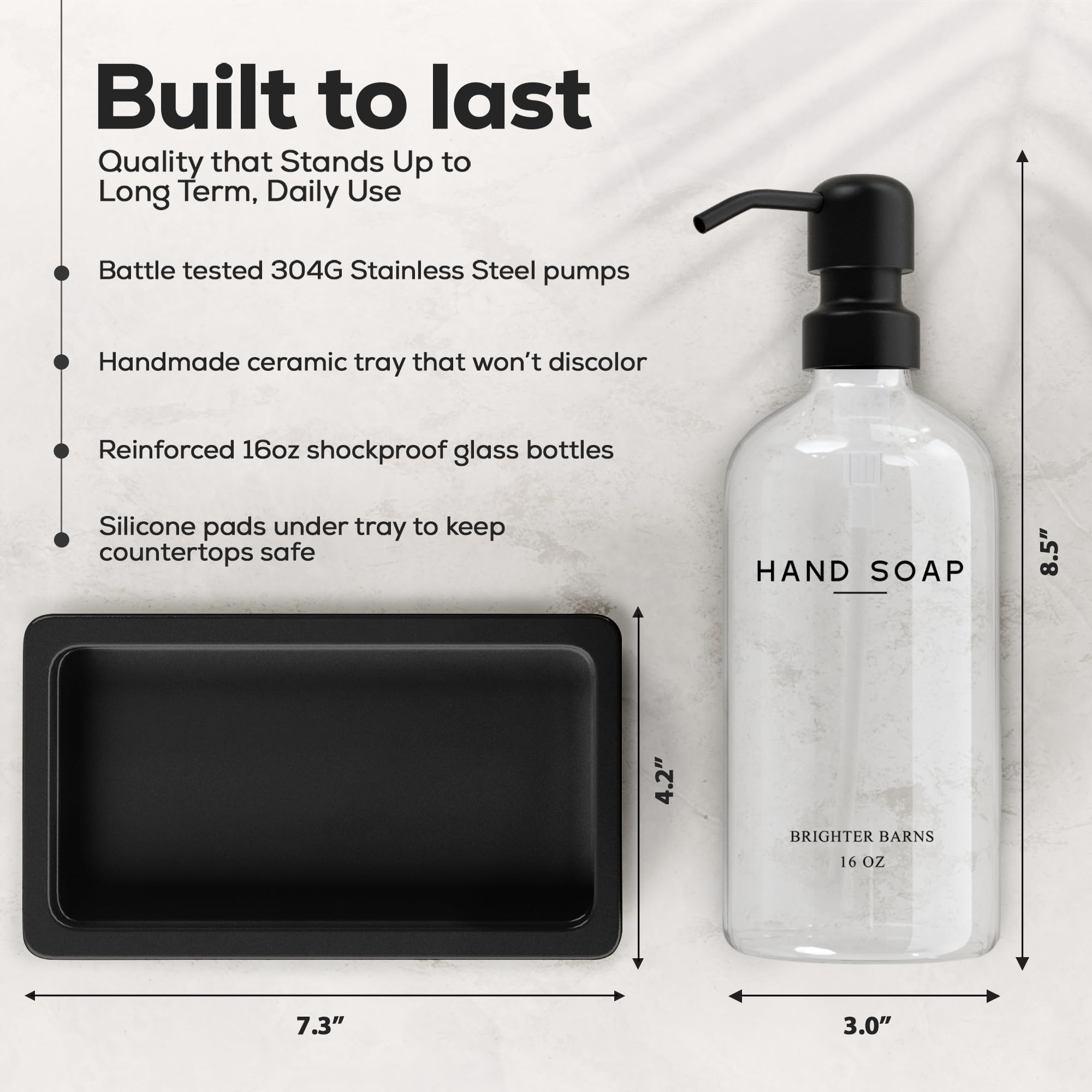 Glass Hand And Dish Soap Dispenser Set By Brighter Barns - Kitchen Soap Dispenser Set With Tray, Stainless Steel Pump - Liquid S